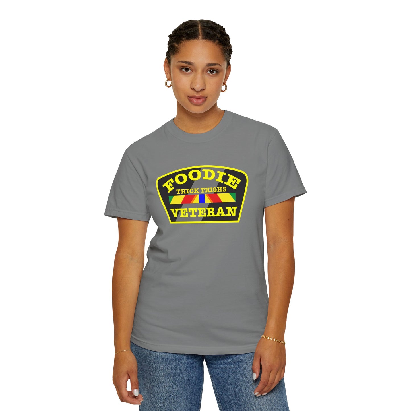 L.O.E.F Foodie Veteran THICK THIGHS Unisex Tee Shirt (Yellow)