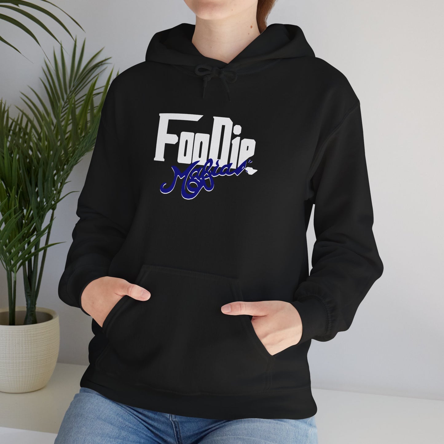 L.O.E.F White Foodie Mafia Unisex Hooded Sweatshirt (Dark Blue)
