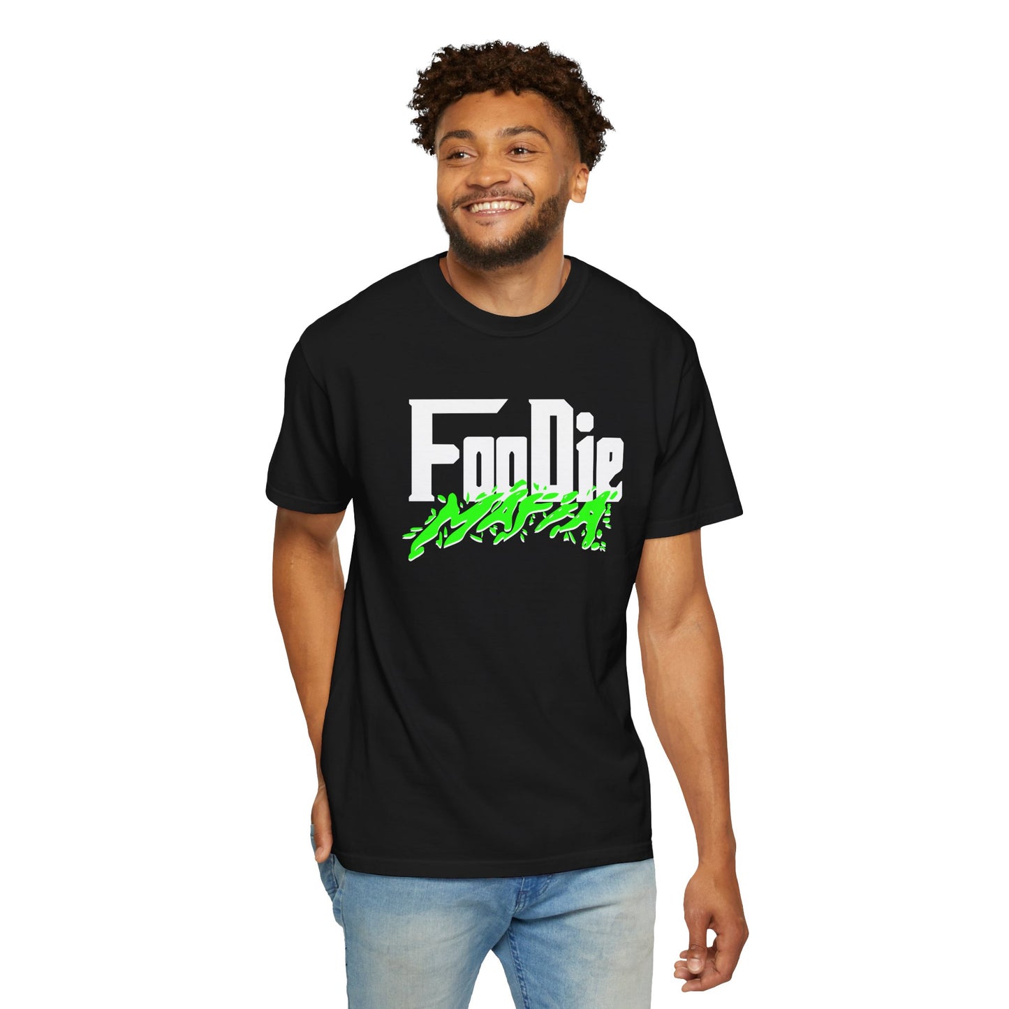 L.O.E.F White Foodie Mafia Unisex Tee Shirt (Neon Green)