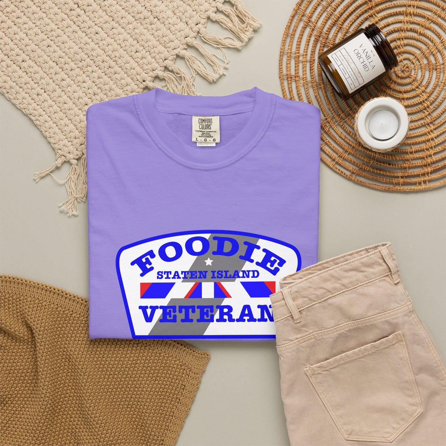 L.O.E.F Foodie Veteran STATEN ISLAND Unisex Tee Shirt (Blue)