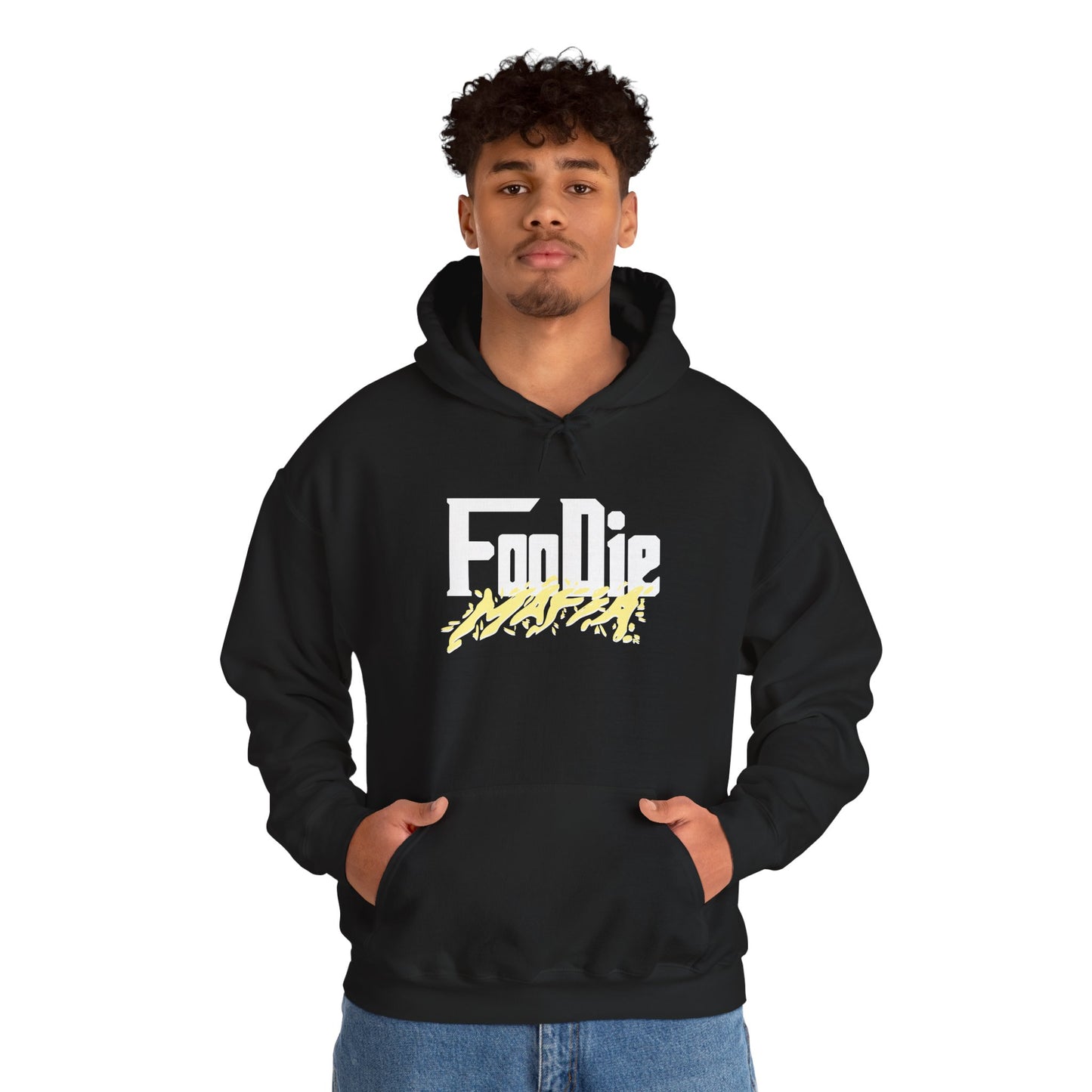 L.O.E.F White Foodie Mafia Unisex Hooded Sweatshirt (Soft Yellow)