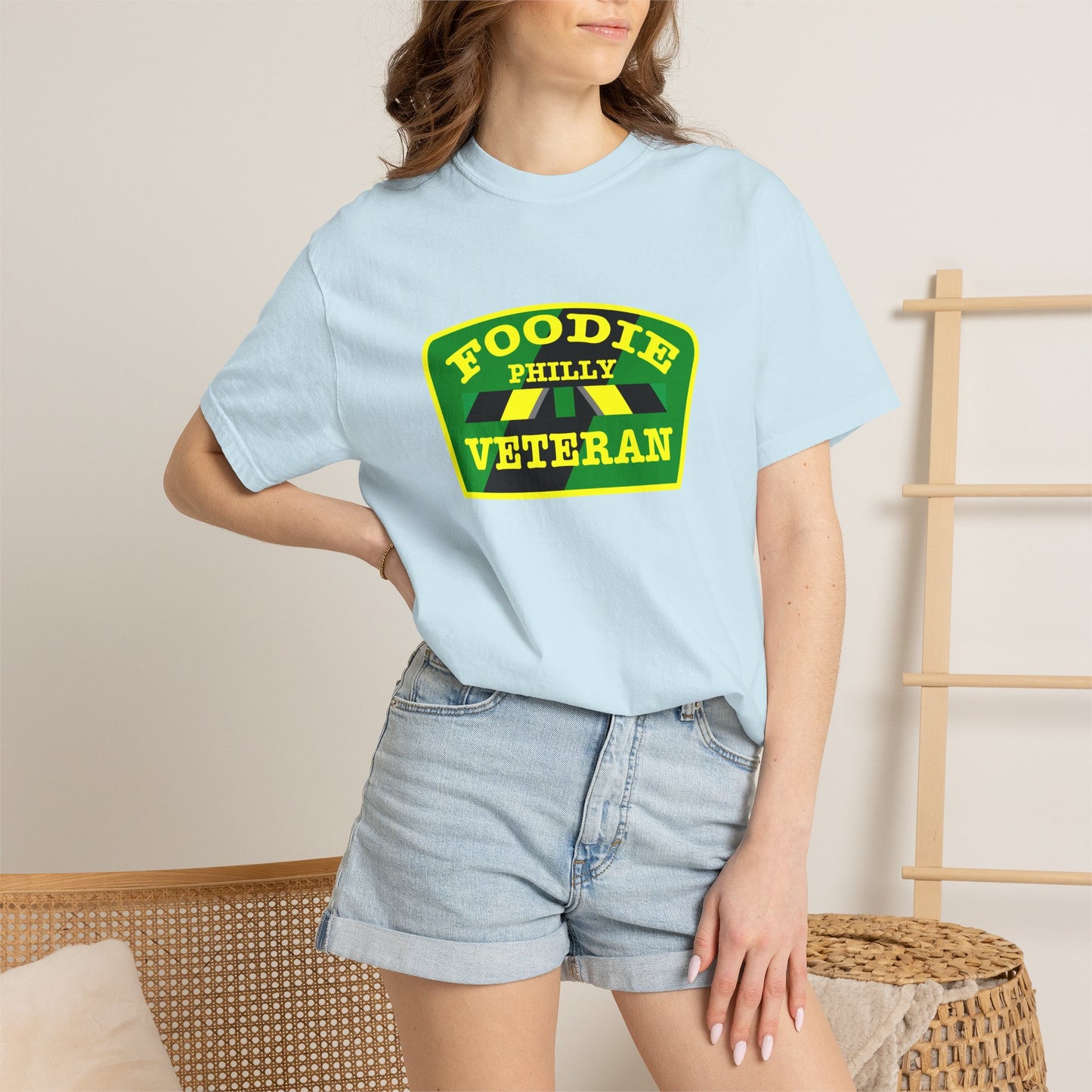 L.O.E.F Foodie Veteran PHILLY Unisex Tee Shirt (Yellow and Green)