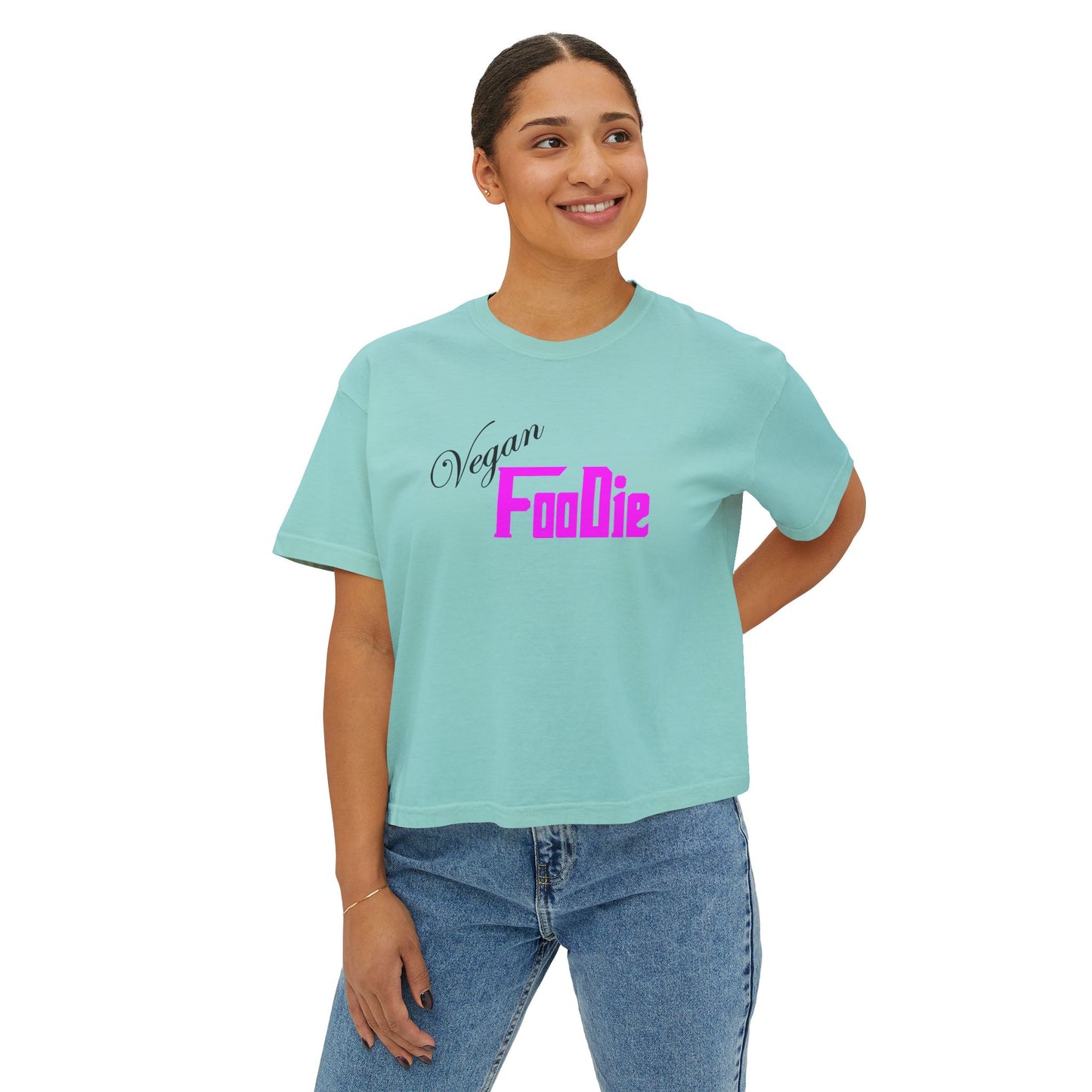 L.O.E.F Women Vegan Foodie Boxy Tee (Fuchsia)