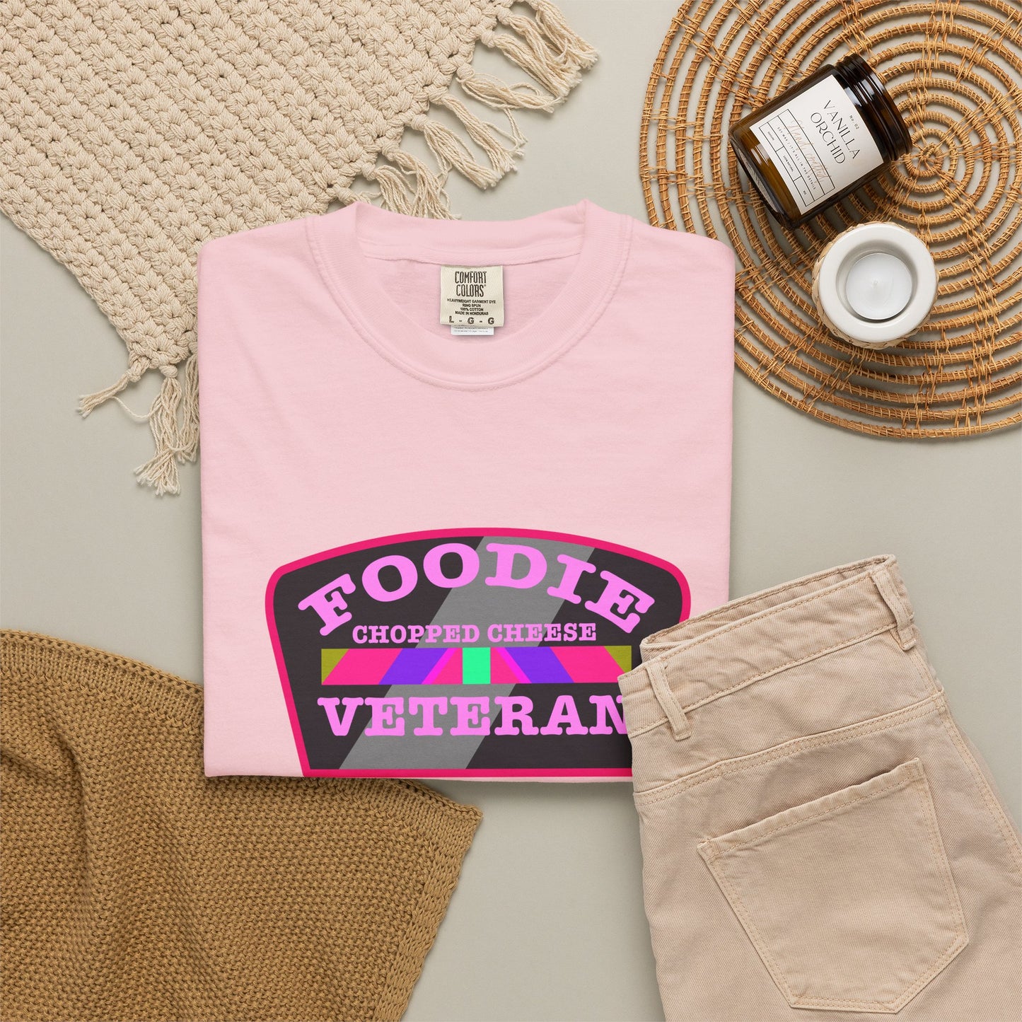 L.O.E.F Foodie Veteran Chopped Cheese Unisex Tee Shirt (Pink)