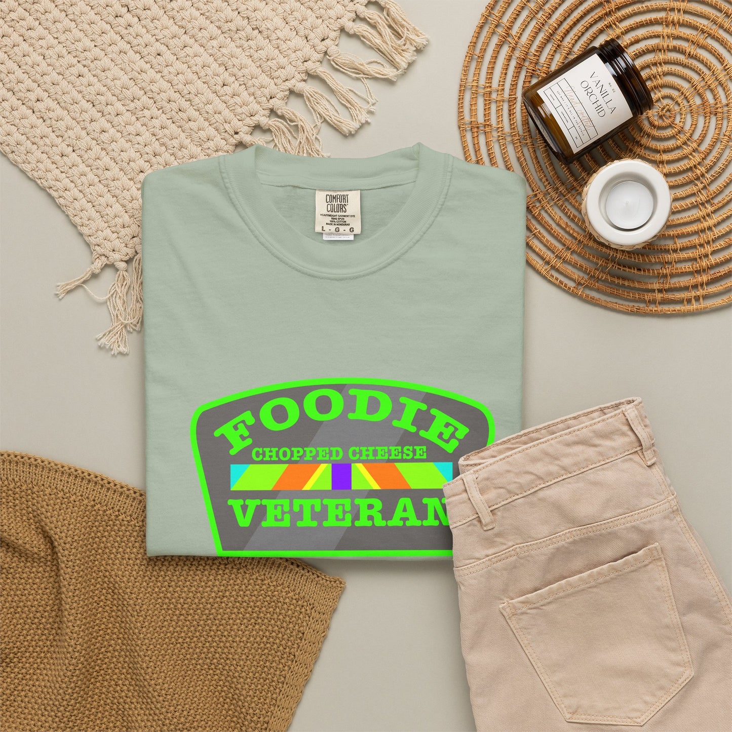 L.O.E.F Foodie Veteran Chopped Cheese Unisex Tee Shirt (Neon Green)
