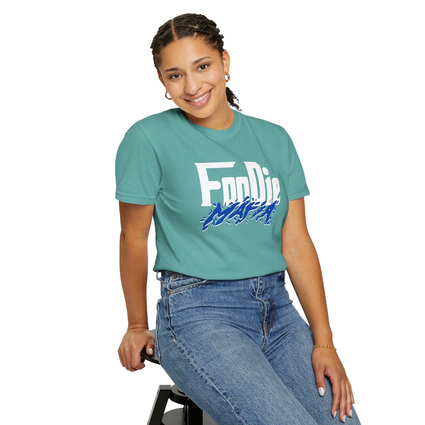 L.O.E.F White Foodie Mafia Unisex Tee Shirt (Cobalt Blue)