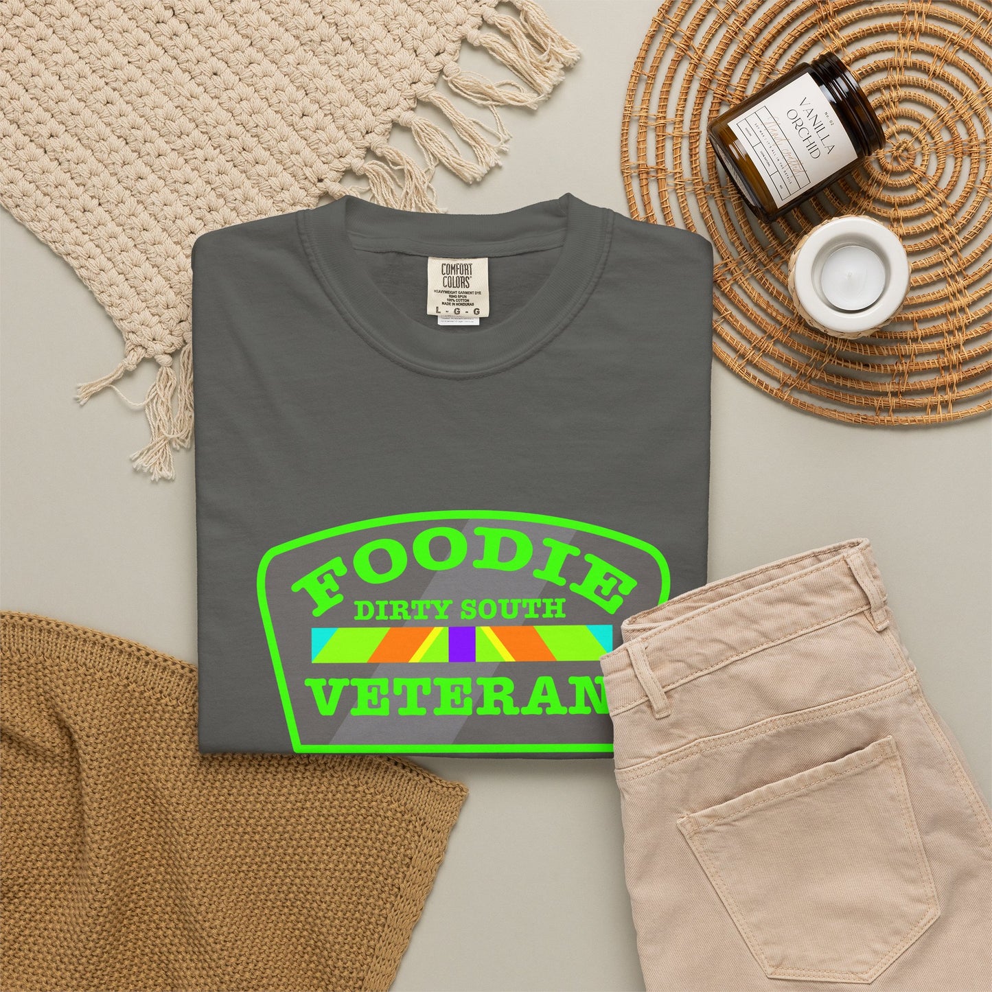 L.O.E.F Foodie Veteran DIRTY SOUTH Unisex Tee Shirt (Neon Green)