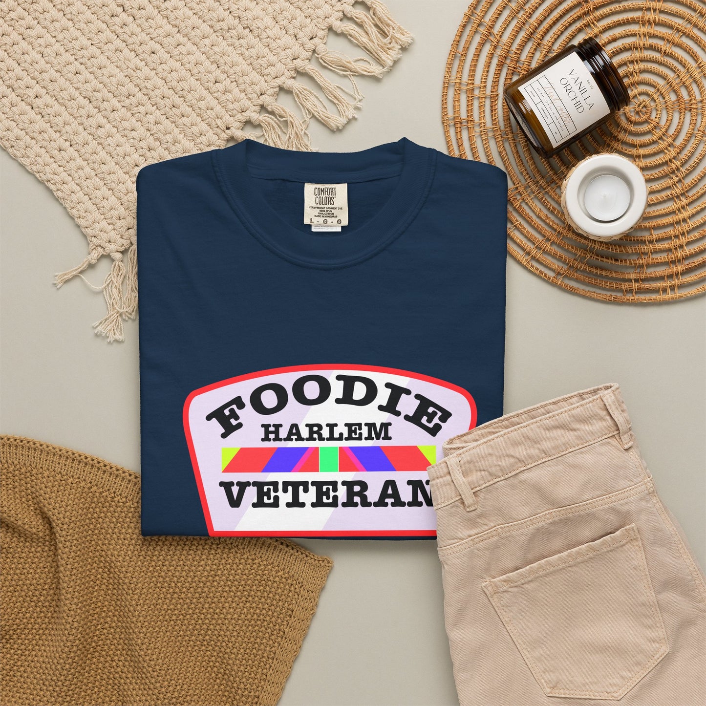L.O.E.F Foodie Veteran HARLEM Unisex Tee Shirt (Soft Pink)