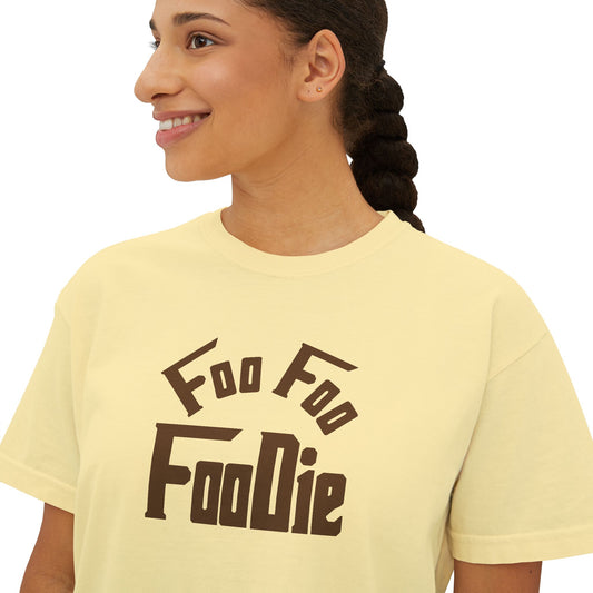 L.O.E.F FOO FOO FOODIE Women Boxy Tee(Dark Brown)