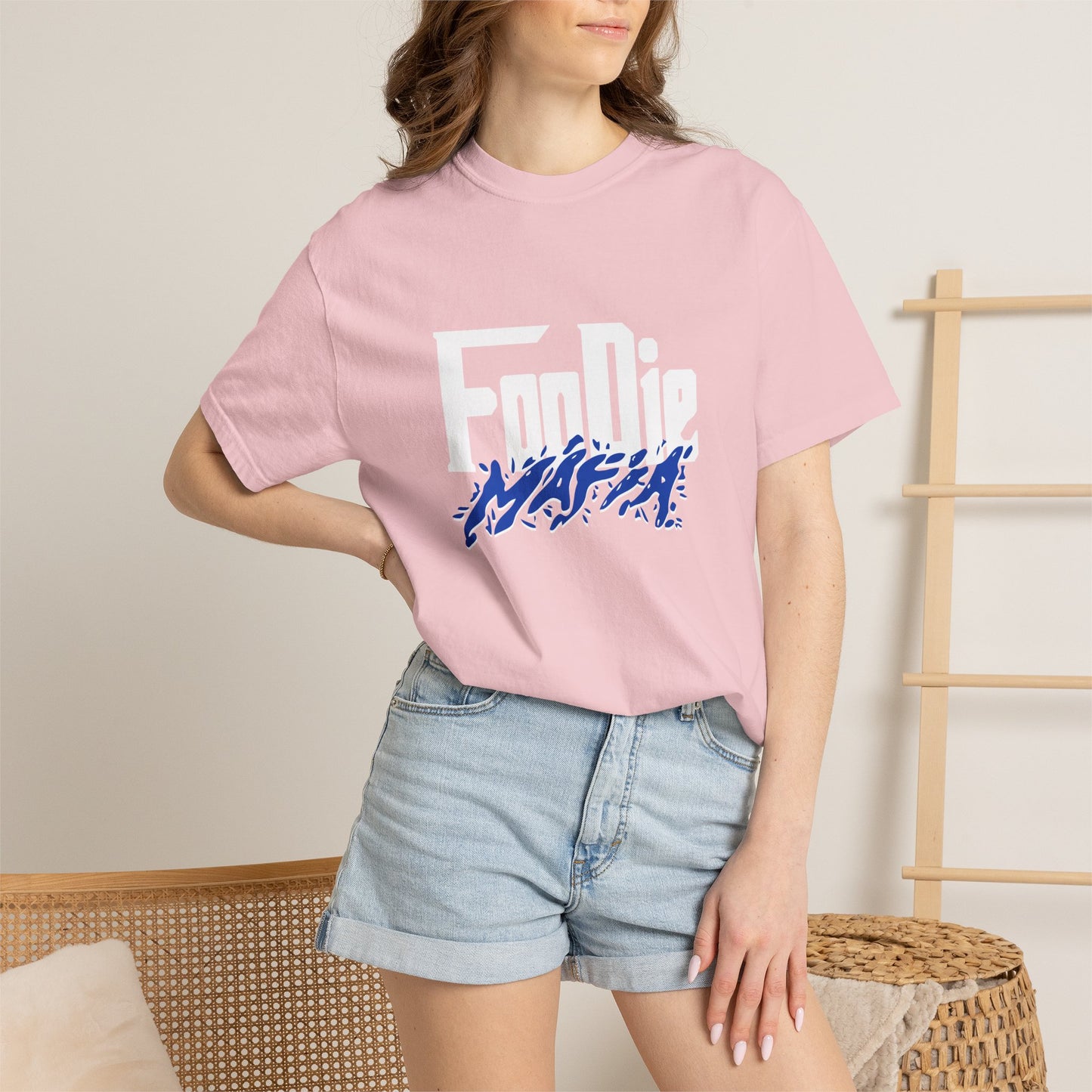 L.O.E.F White Foodie Mafia Unisex Tee shirt (Cobalt Blue)
