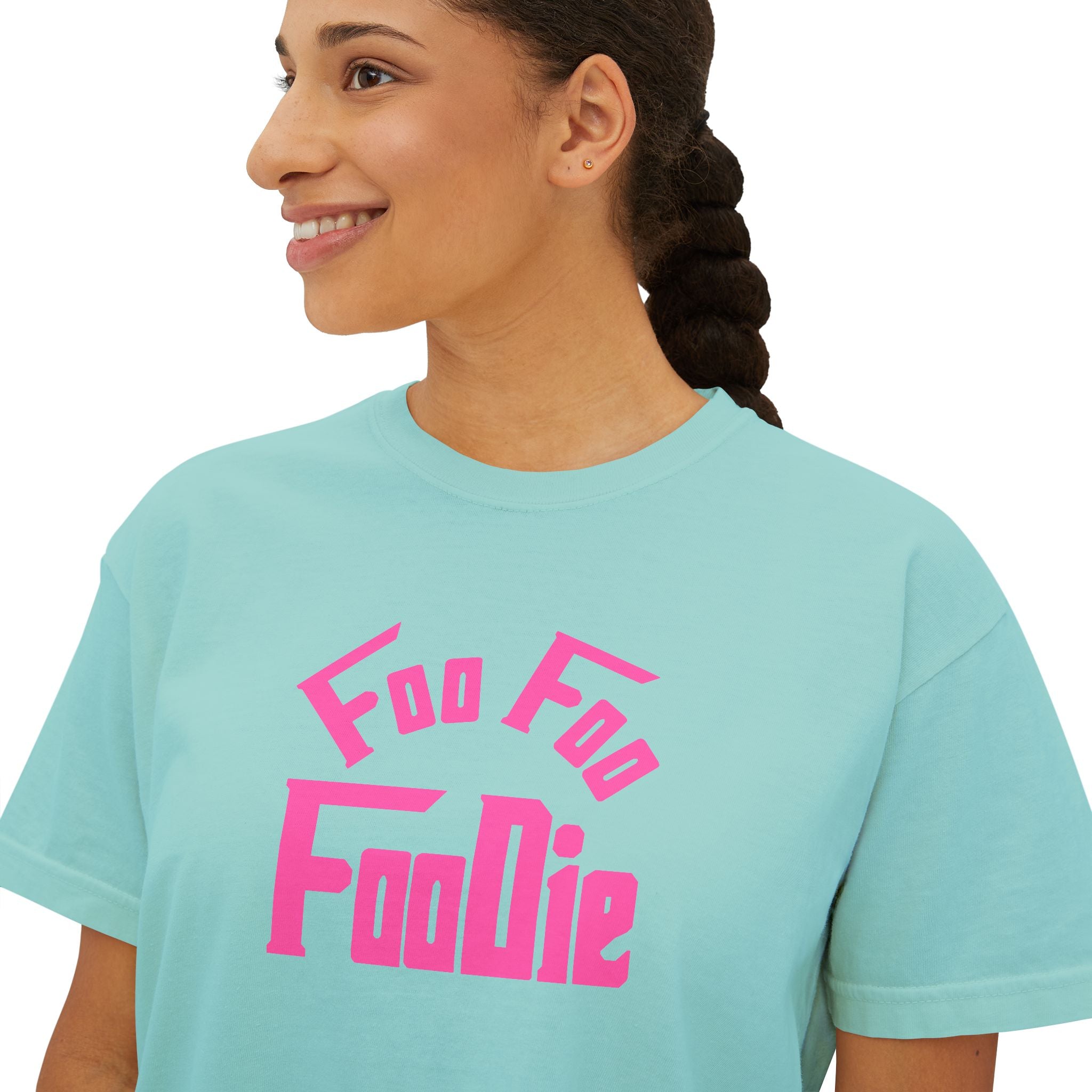 L.O.E.F FOO FOO FOODIE Women Boxy Tee(Hot Pink)