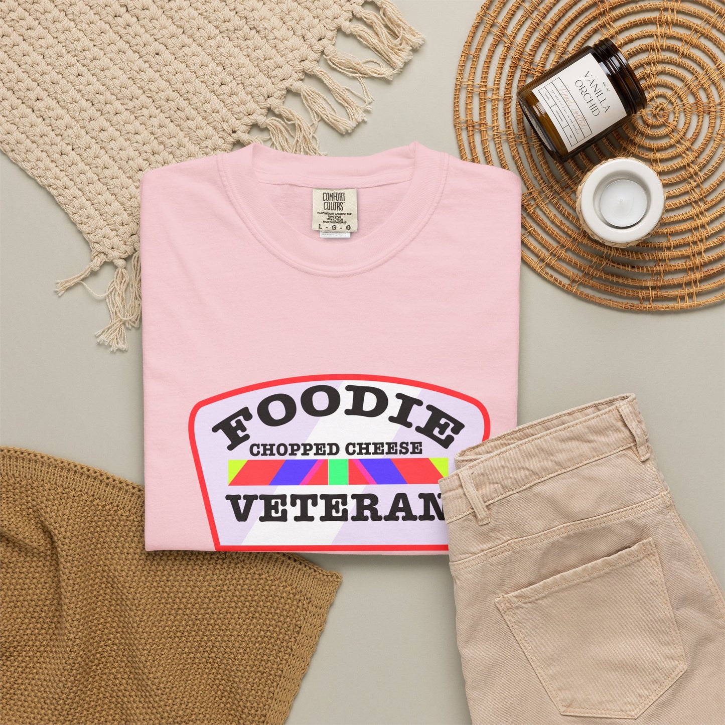 L.O.E.F Foodie Veteran Chopped Cheese Unisex Tee Shirt (Soft Pink)