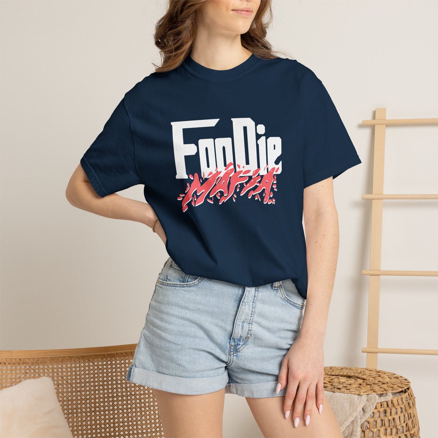 L.O.E.F White Foodie Mafia Unisex Tee Shirt (Soft Red)