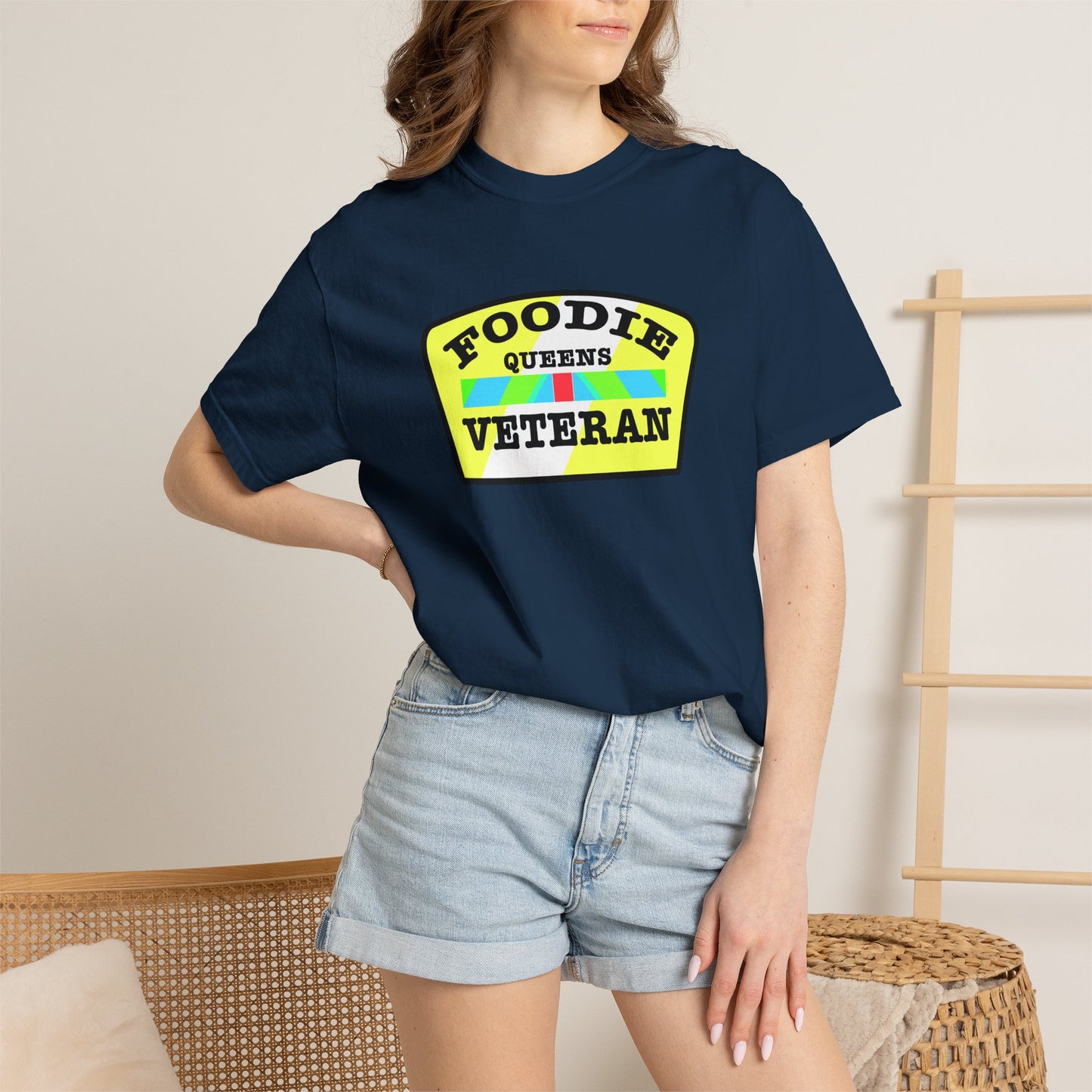 L.O.E.F Foodie Veteran QUEENS Unisex Tee Shirt (Yellow and Black)
