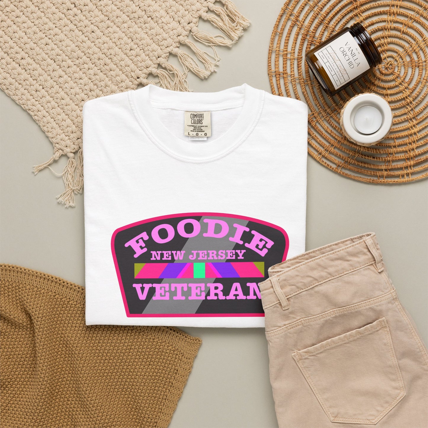 L.O.E.F Foodie Veteran NEW JERSEY Unisex Tee Shirt (Pink)