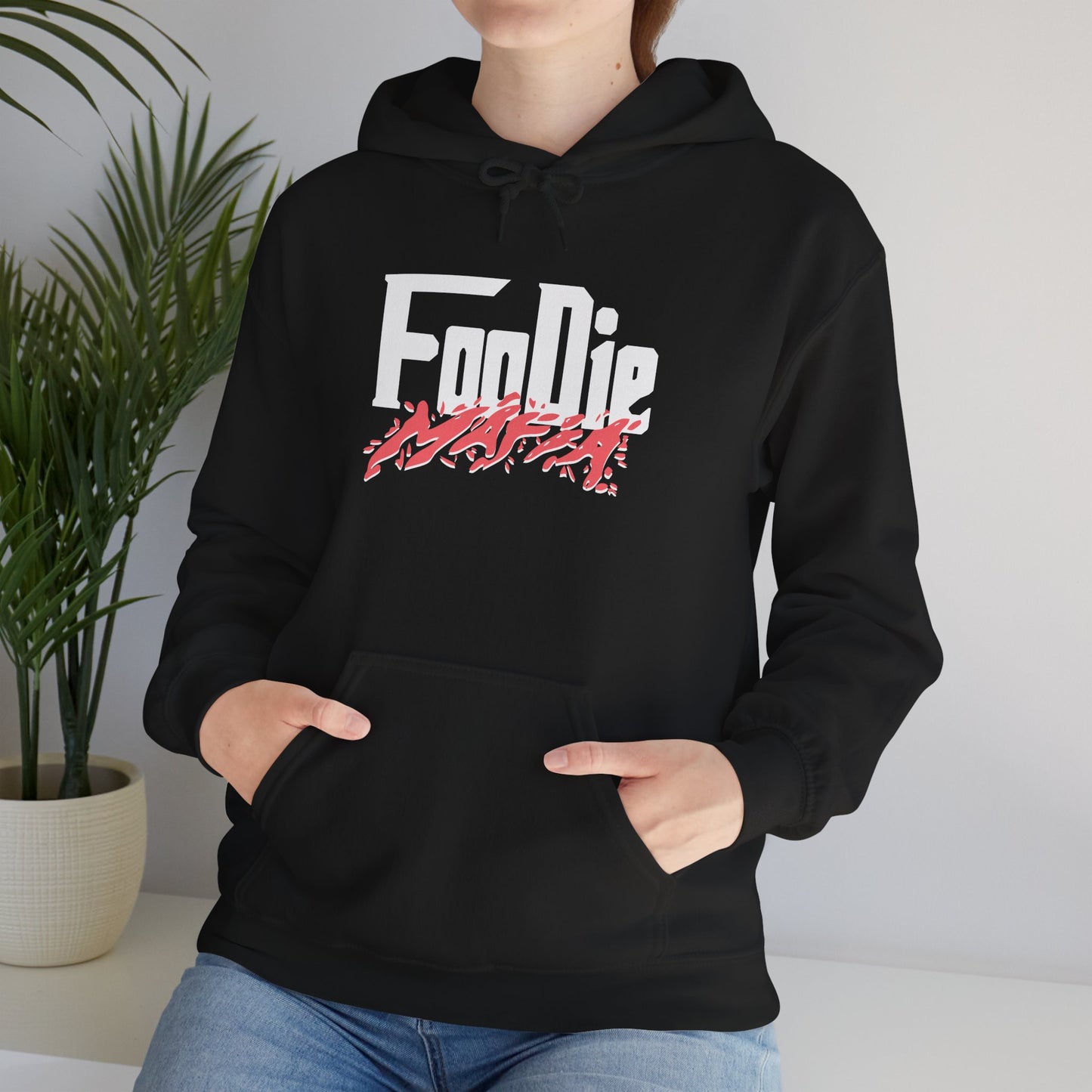 L.O.E.F White Foodie Mafia Unisex Hooded Sweatshirt (Soft Red)