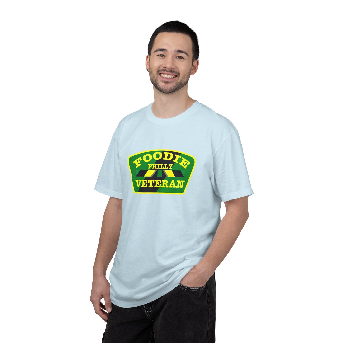 L.O.E.F Foodie Veteran PHILLY Unisex Tee Shirt (Yellow and Green)