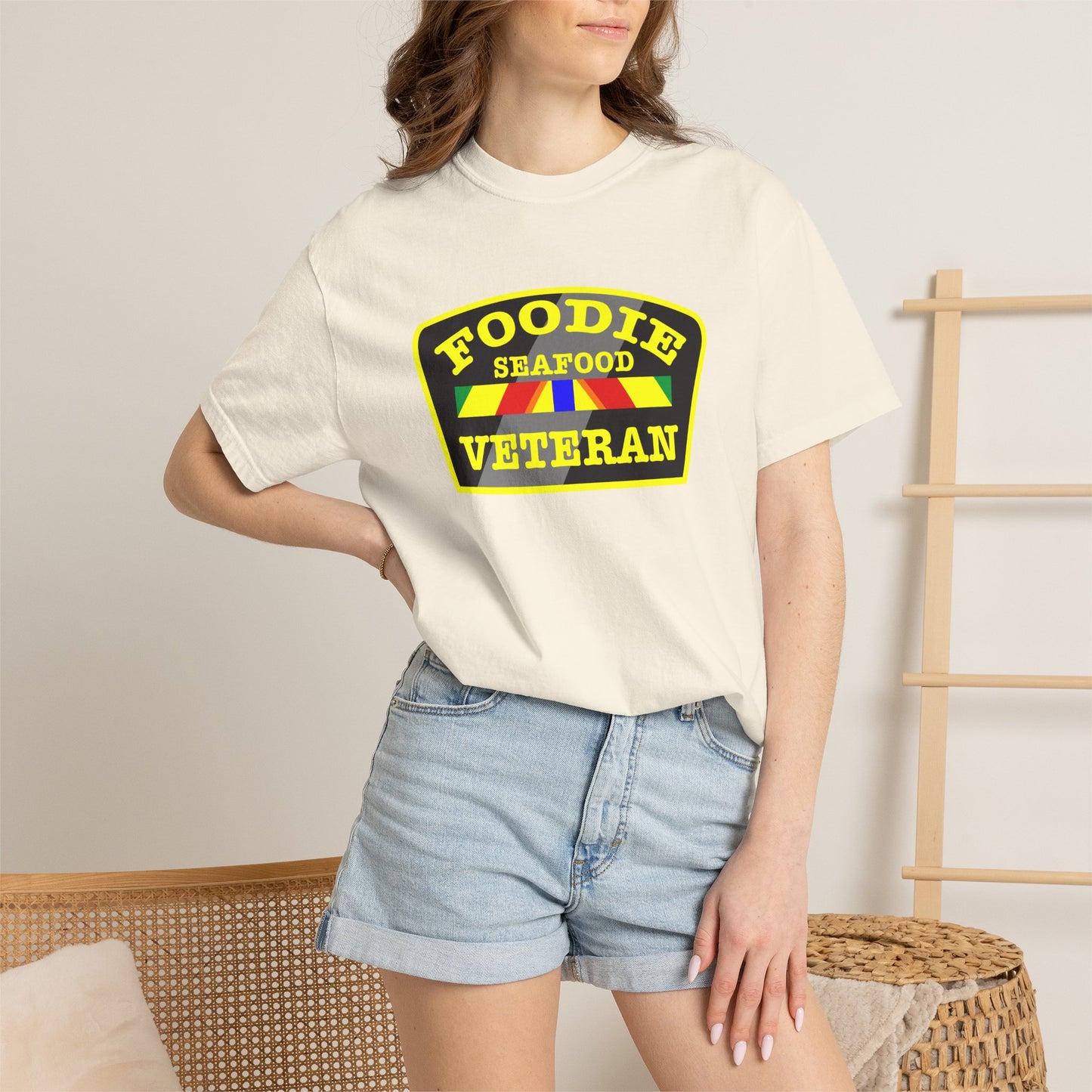 L.O.E.F Foodie Veteran SEAFOOD Unisex Tee Shirt (Yellow)