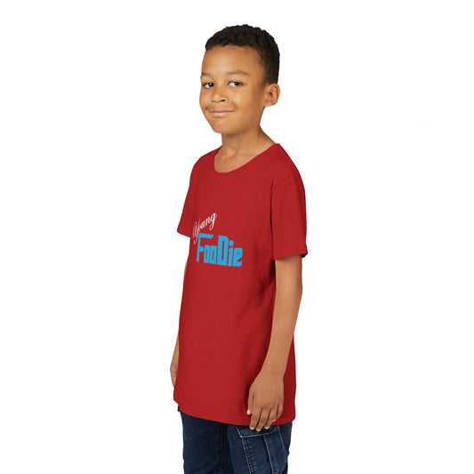 L.O.E.F White Young Foodie Youth Short Sleeve Tee (Neon Blue)