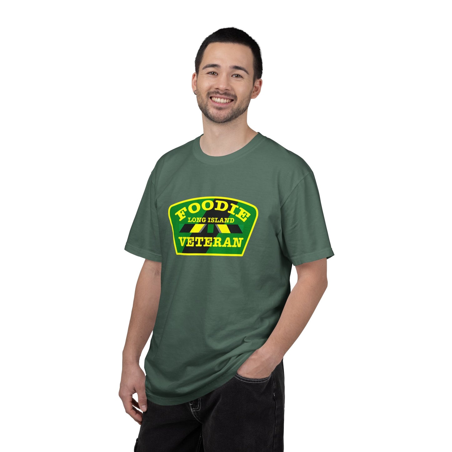 L.O.E.F Foodie Veteran Long Island Unisex Tee Shirt (Yellow and Green)