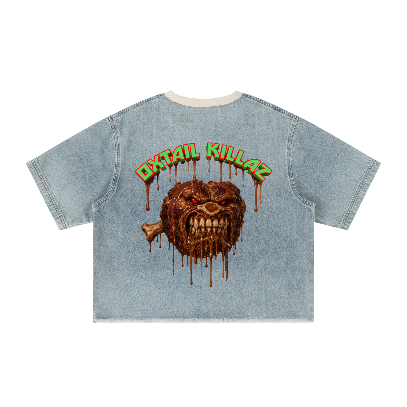 L.O.E.F Life Oxtail Killaz Unisex Vintage Wash Boxy Raw Hem Denim T-Shirt