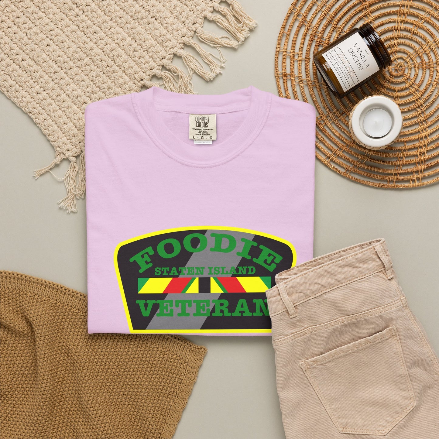 L.O.E.F Foodie Veteran STATEN ISLAND Unisex Tee Shirt (Green)