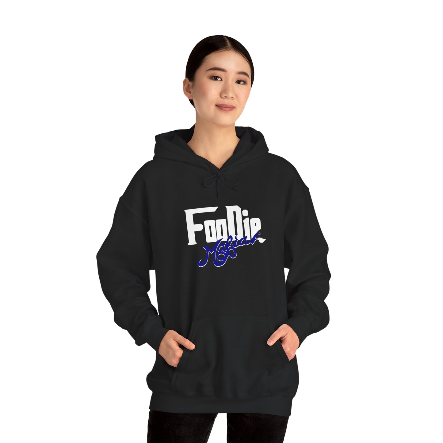 L.O.E.F White Foodie Mafia Unisex Hooded Sweatshirt (Dark Blue)