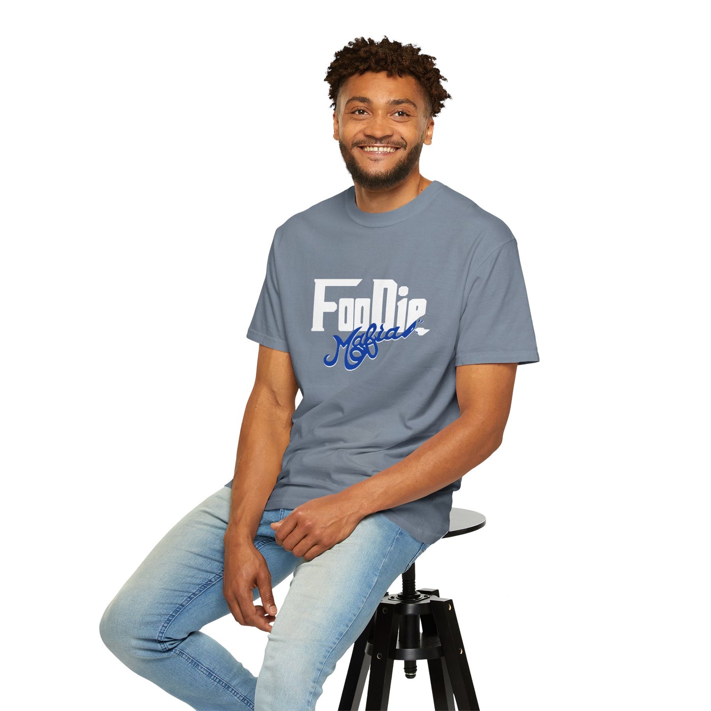 L.O.E.F White Foodie Mafia Unisex Tee shirt (Dark Blue)