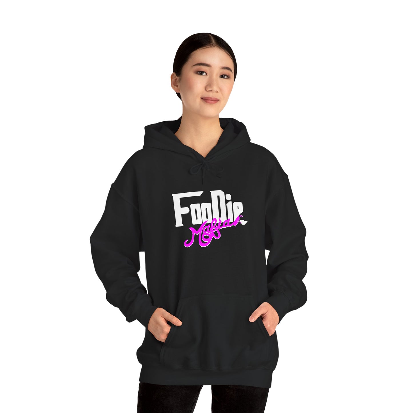 L.O.E.F White Foodie Mafia Unisex Hooded Sweatshirt (Fuchsia)