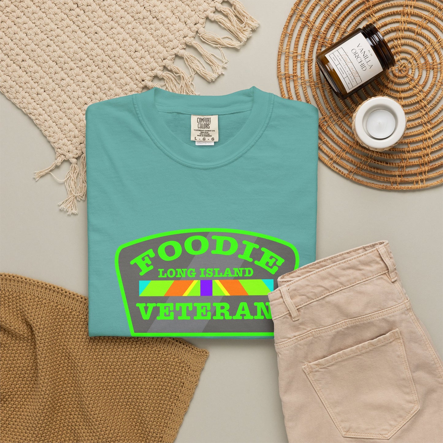 L.O.E.F Foodie Veteran Long Island Unisex Tee Shirt (Neon Green)