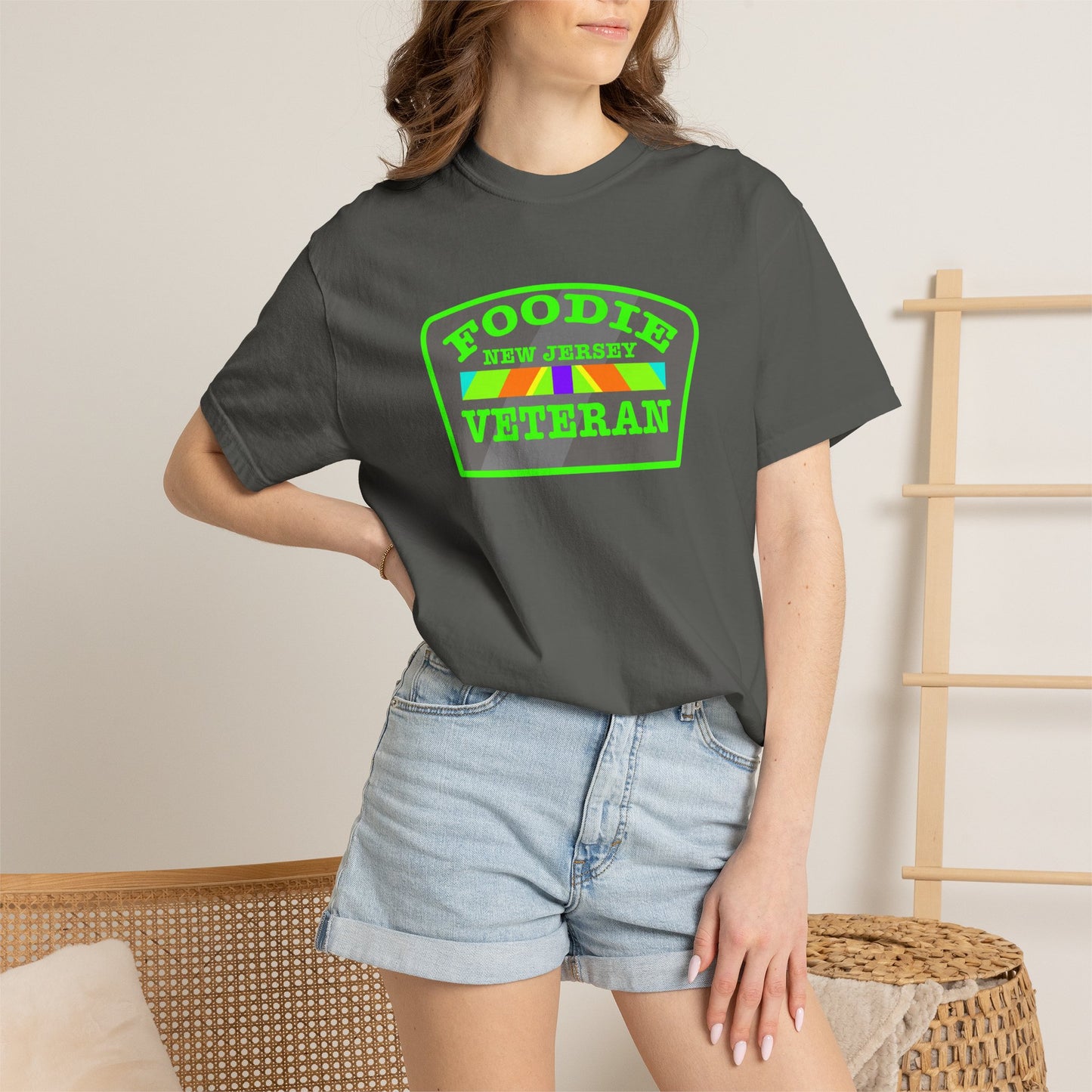 L.O.E.F Foodie Veteran NEW JERSEY Unisex Tee Shirt (Neon Green)