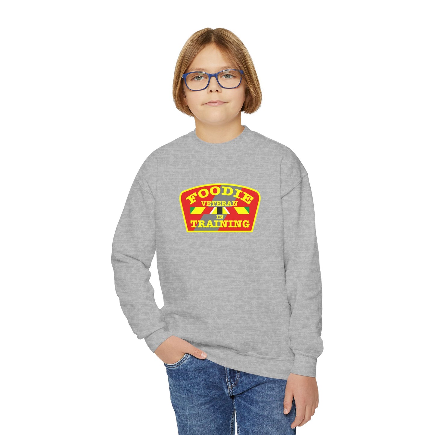 L.O.E.F Foodie Veteran In Training Kids Sweatshirt (Yellow and Red)