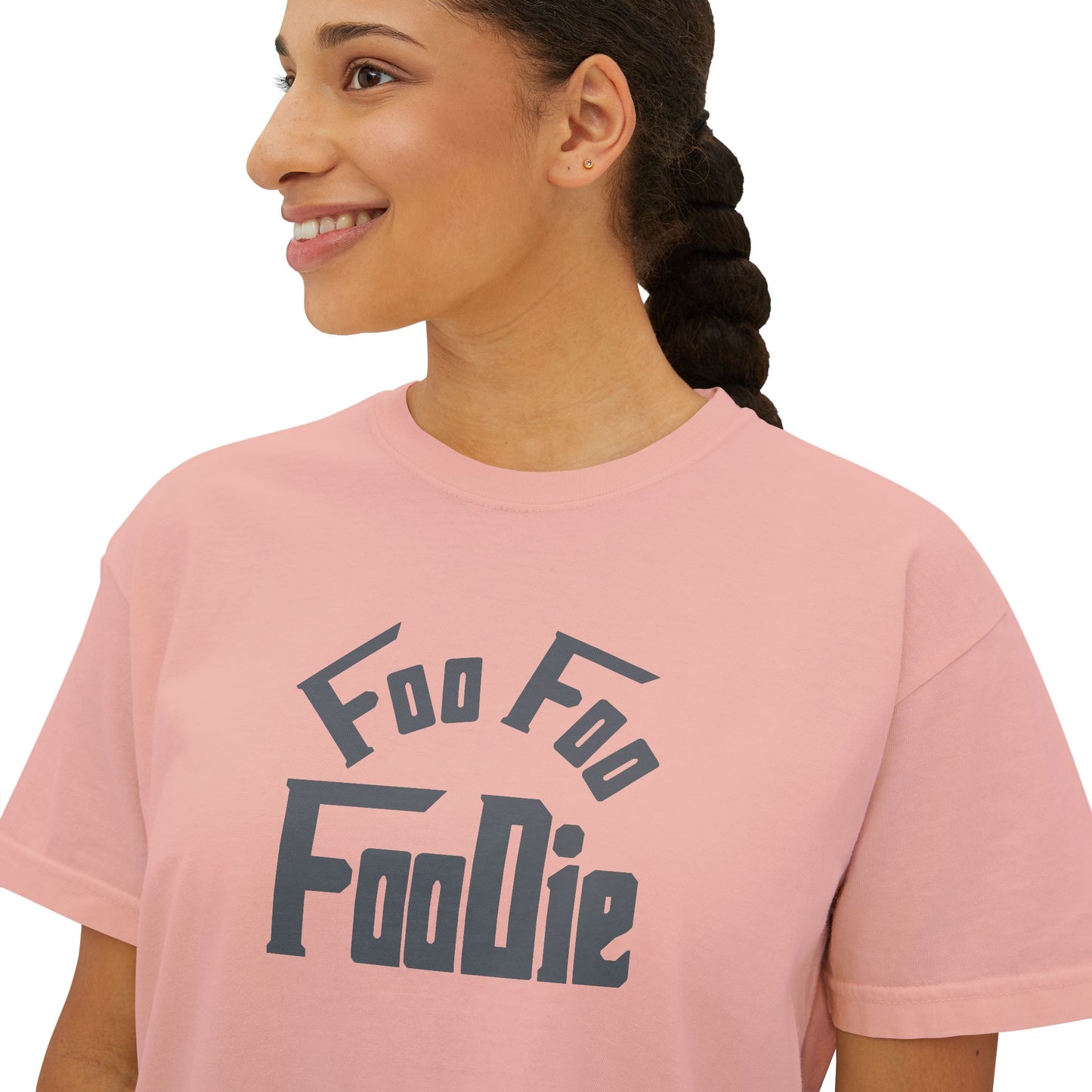 L.O.E.F FOO FOO FOODIE Women Boxy Tee(Dark Gray)