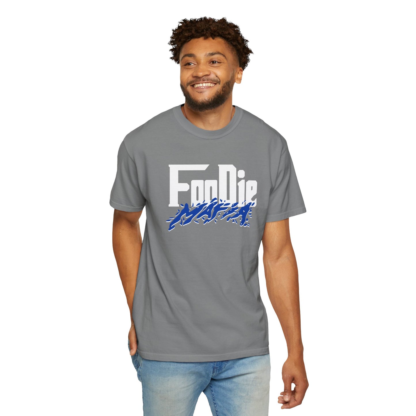 L.O.E.F White Foodie Mafia Unisex Tee Shirt (Cobalt Blue)
