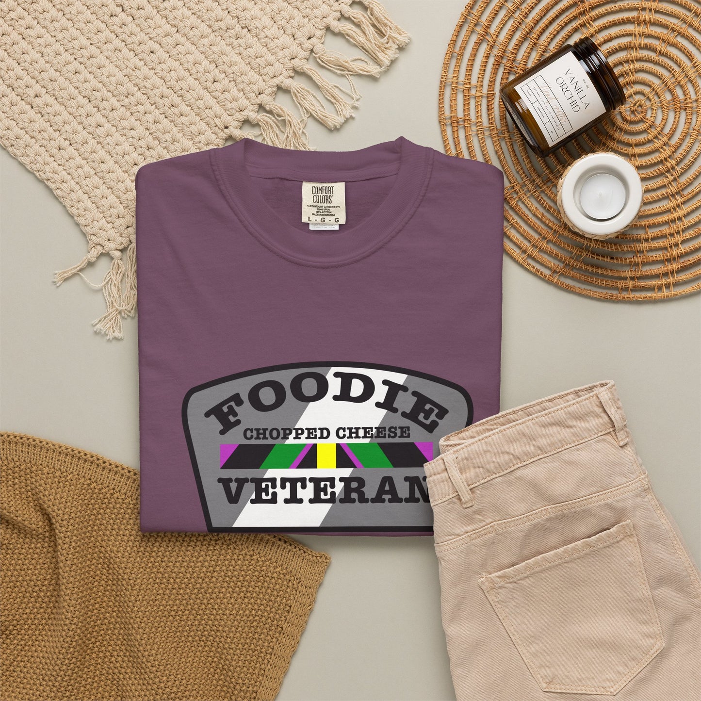 L.O.E.F Foodie Veteran Chopped Cheese Unisex Tee Shirt (Gray)