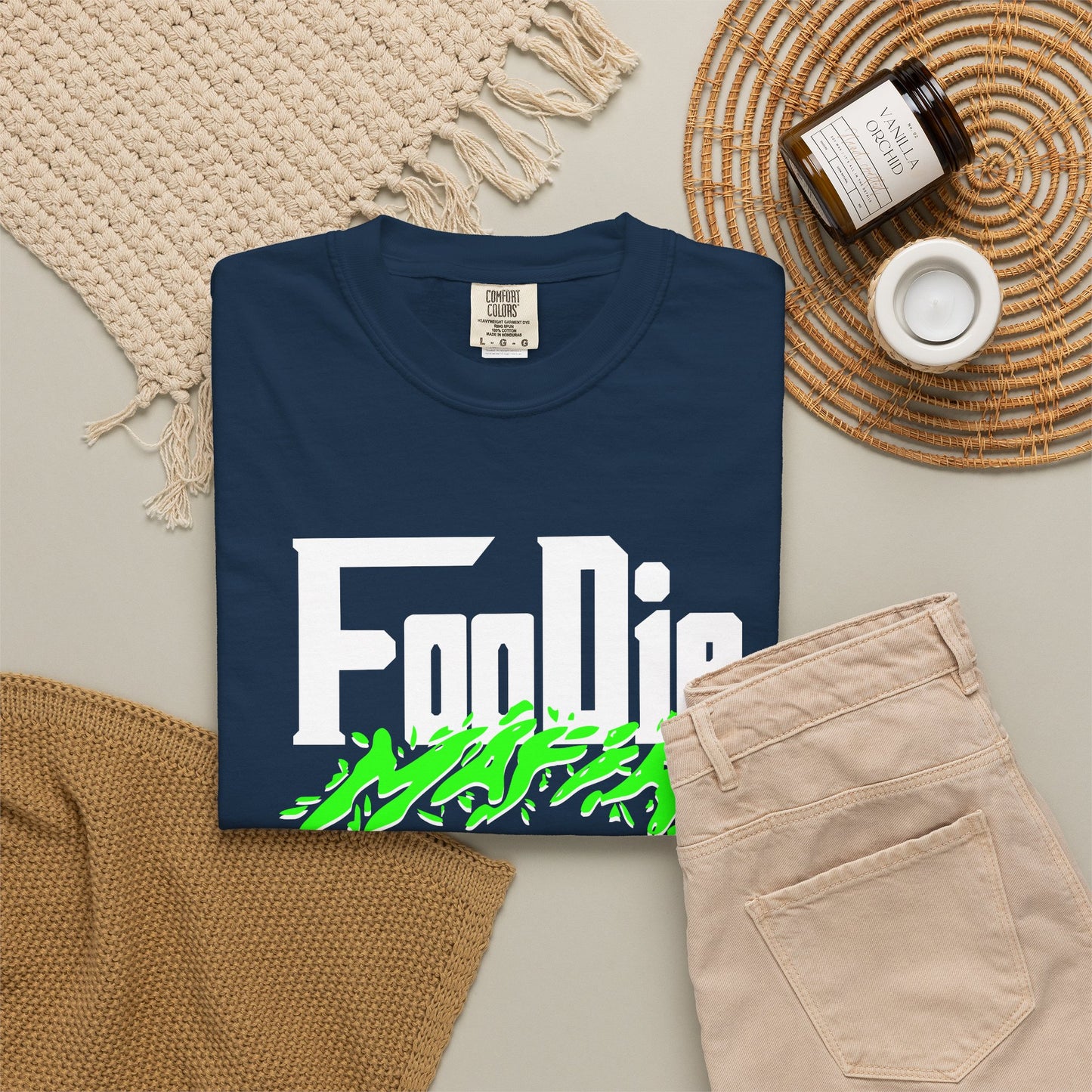 L.O.E.F White Foodie Mafia Unisex Tee Shirt (Neon Green)