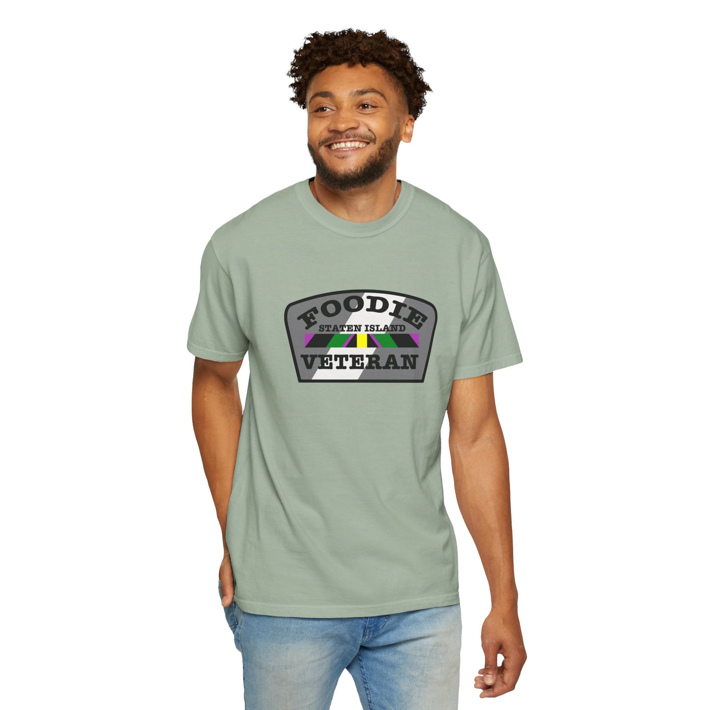 L.O.E.F Foodie Veteran STATEN ISLAND Unisex Tee Shirt (Gray)