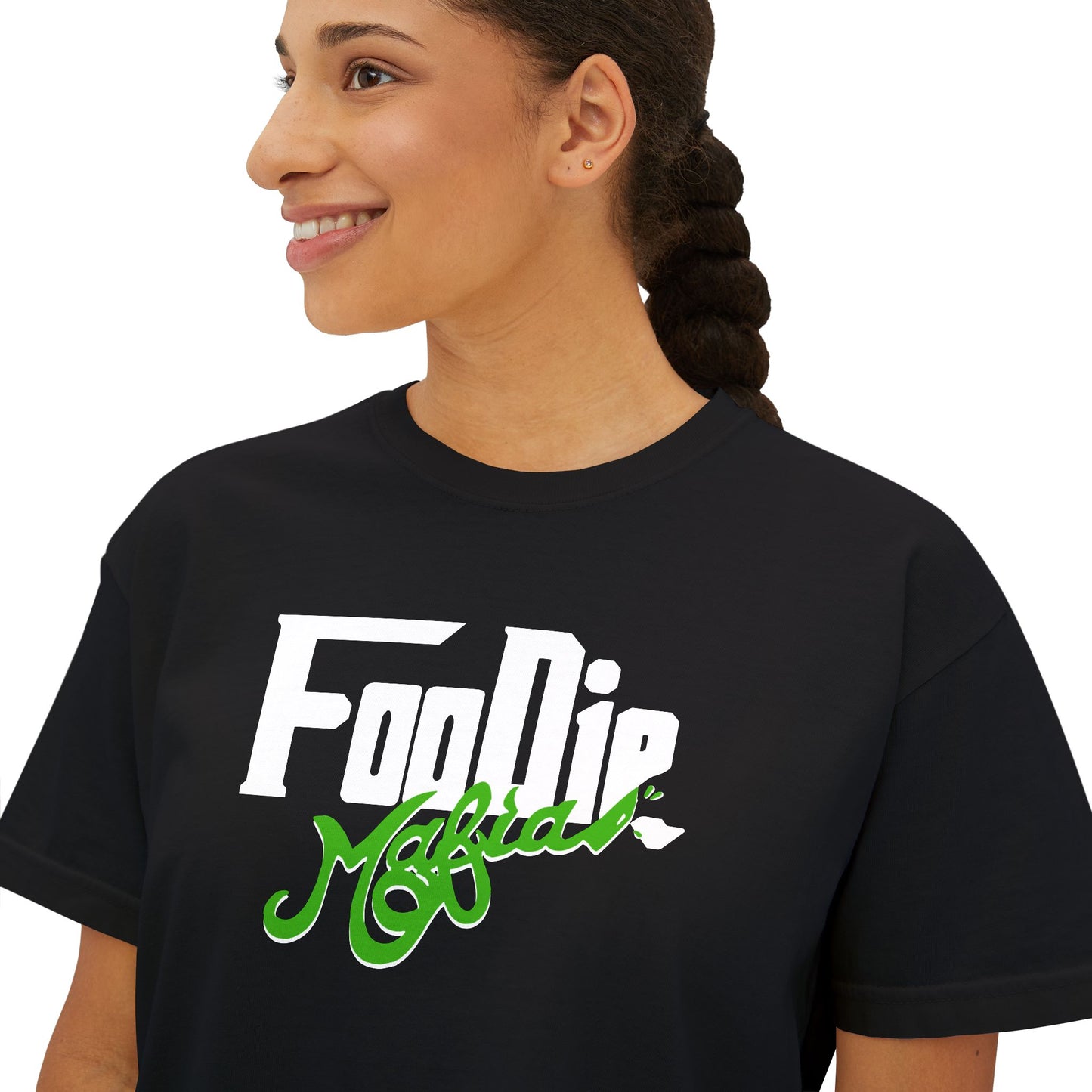 L.O.E.F White Foodie Mafia Women Boxy Tee (Kelly Green)