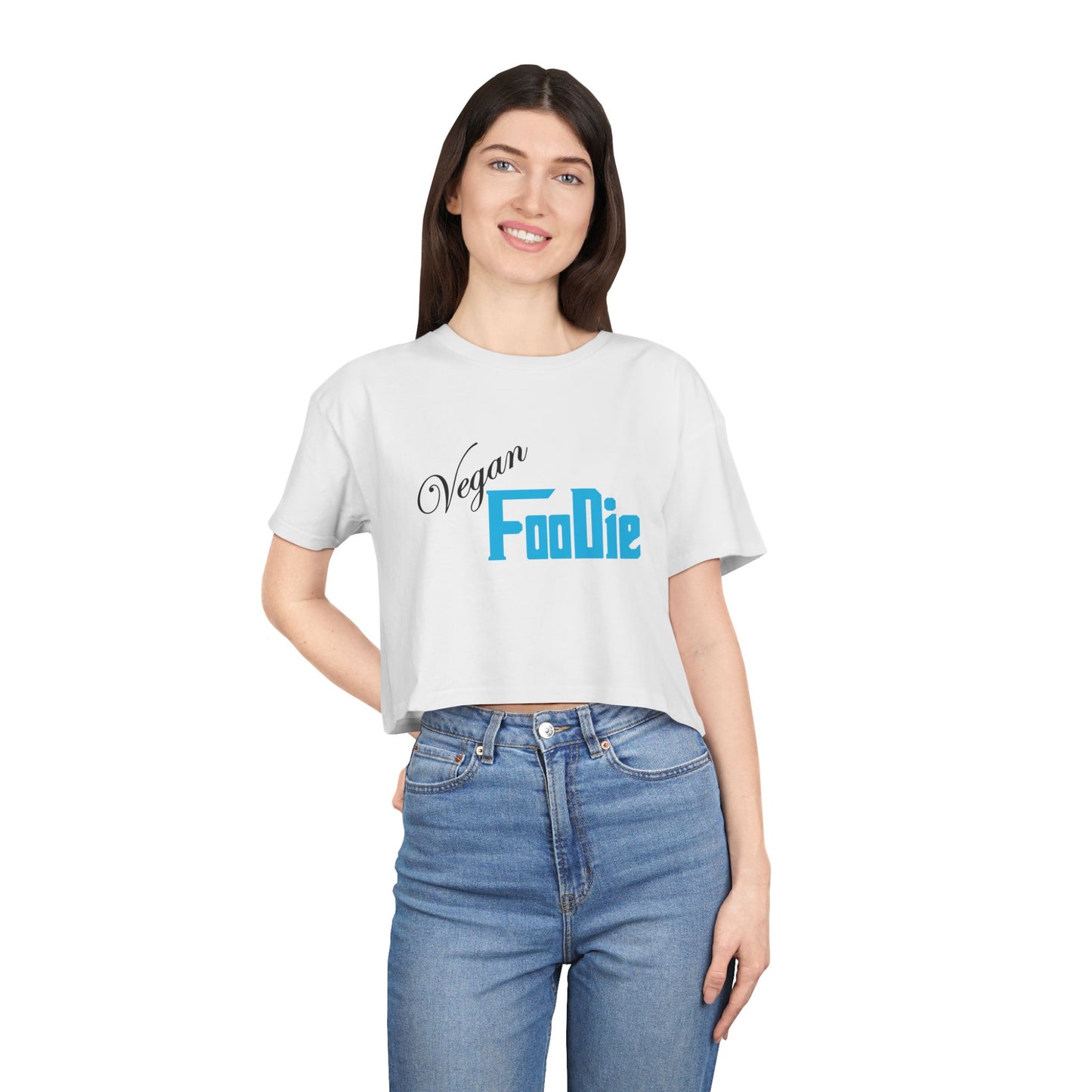 L.O.E.F Women Vegan Foodie Crop Tee (Sky Blue)