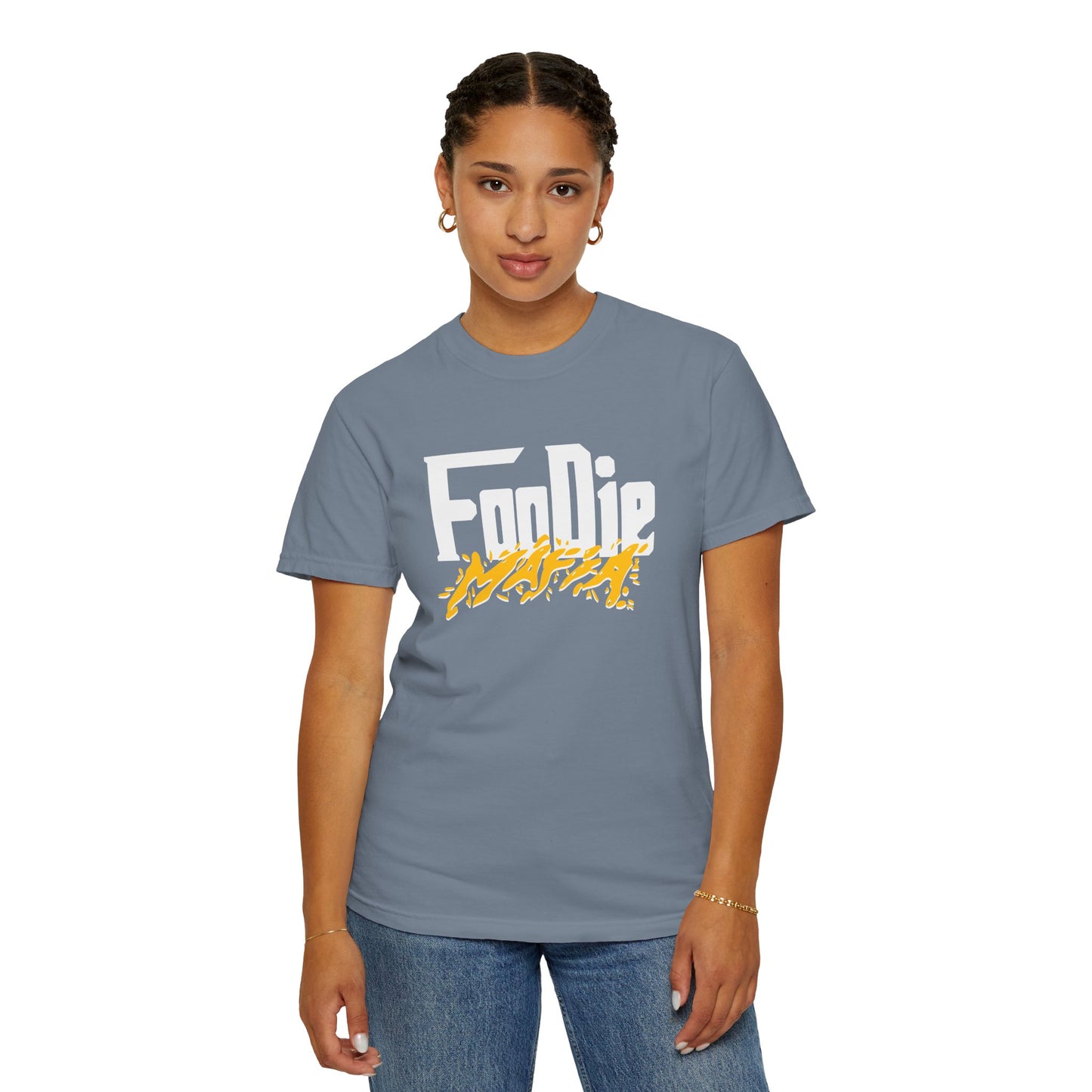 L.O.E.F White Foodie Mafia Unisex Tee Shirt (Mustard)