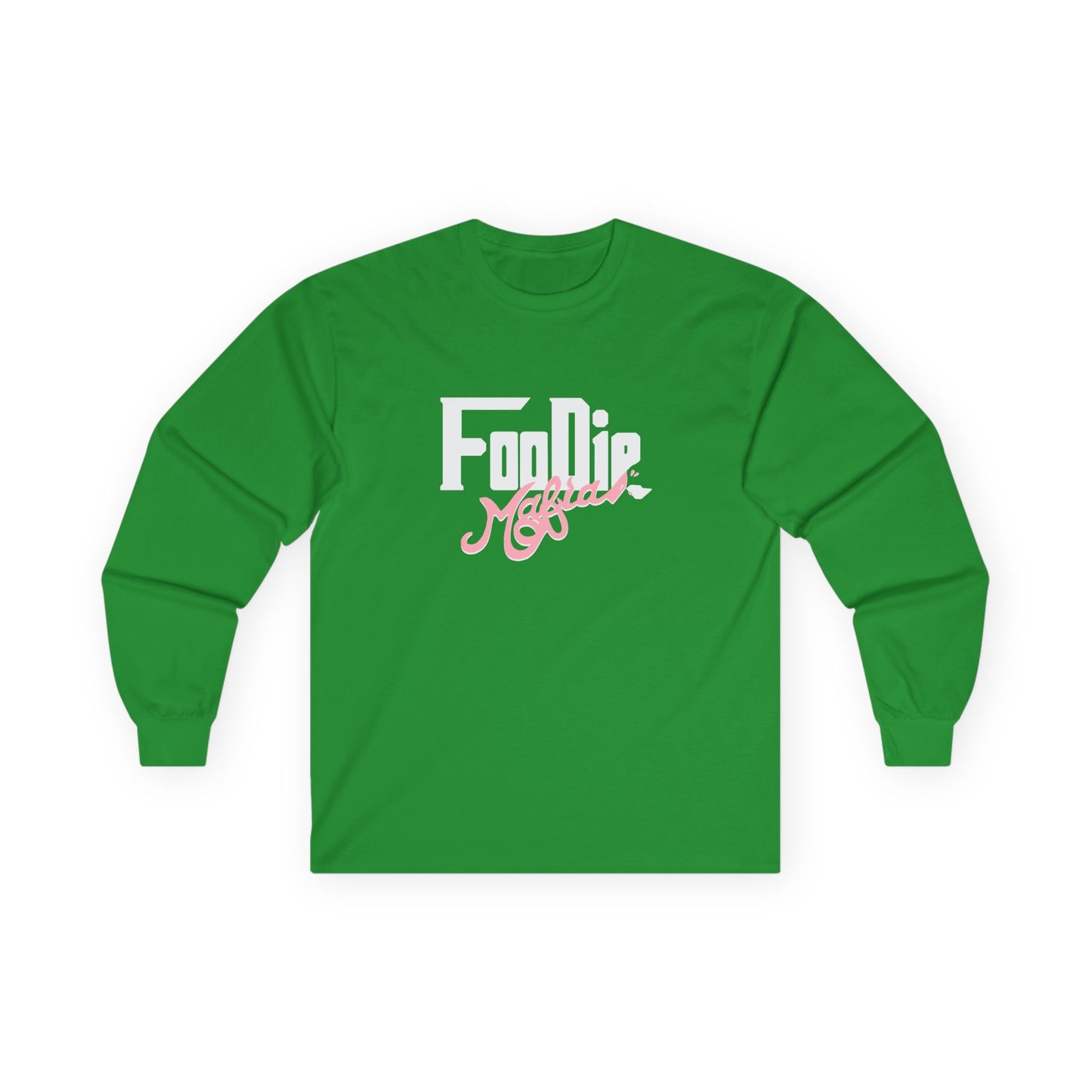 L.O.E.F White Foodie Mafia Unisex Long Sleeve Tee (Soft Pink)