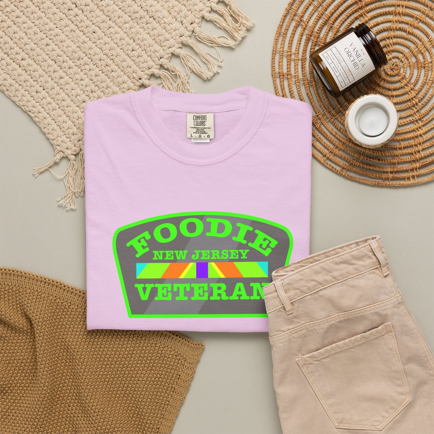 L.O.E.F Foodie Veteran NEW JERSEY Unisex Tee Shirt (Neon Green)