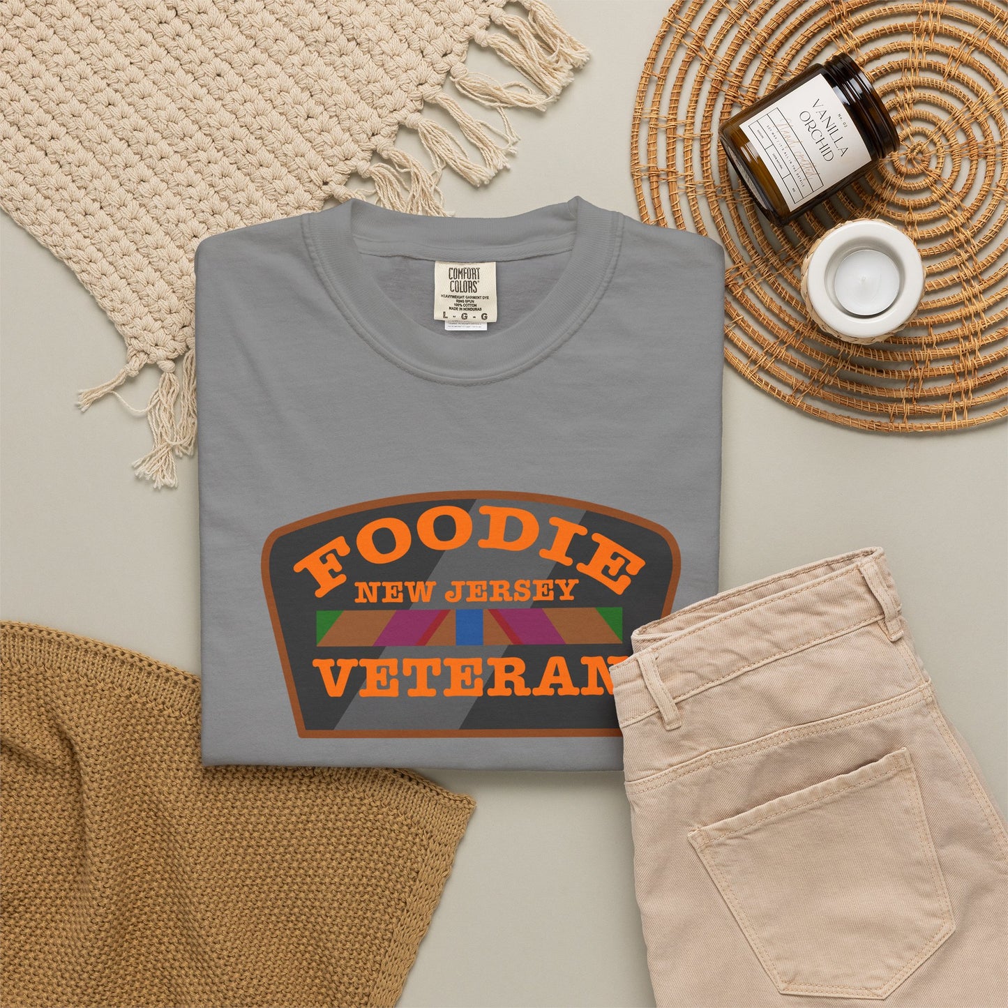 L.O.E.F Foodie Veteran NEW JERSEY Unisex Tee Shirt (Orange)