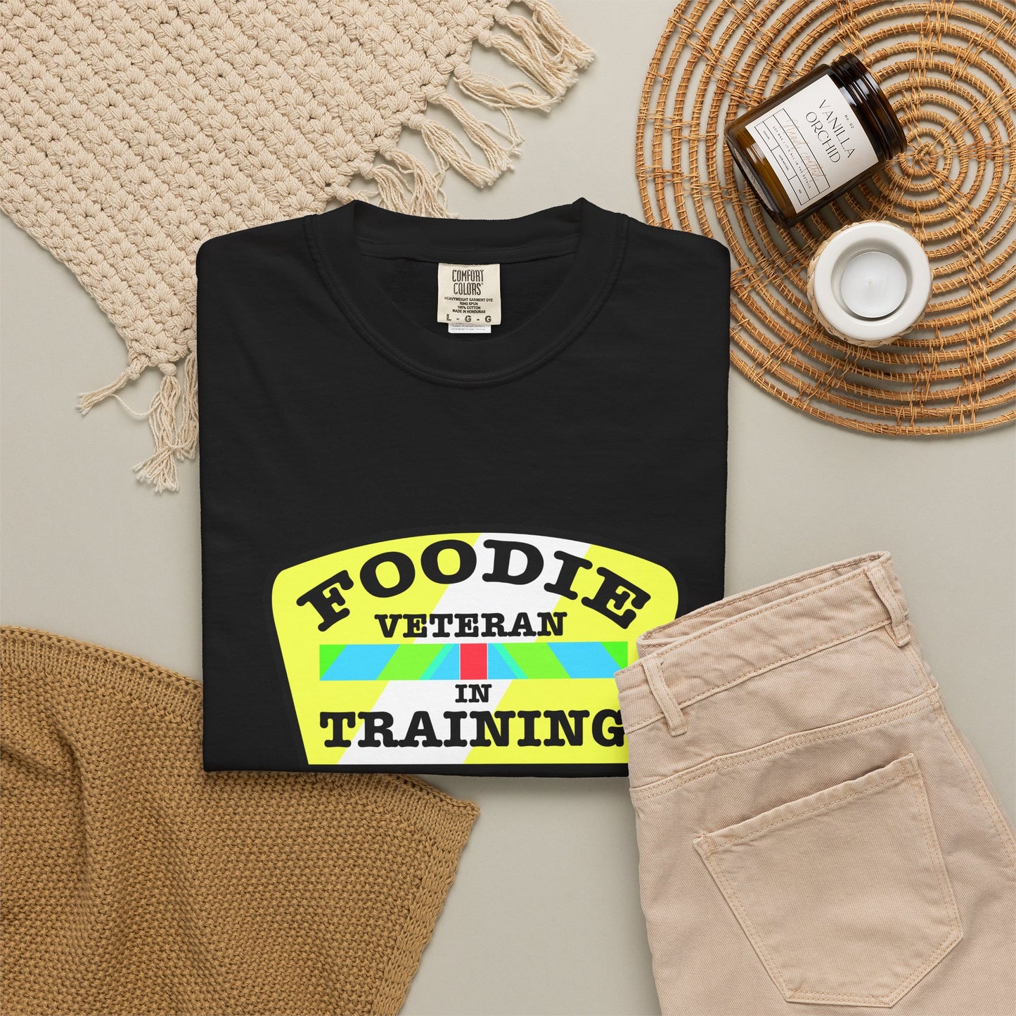 L.O.E.F Foodie Veteran IN TRAINING Unisex Tee Shirt (Yellow and Black)
