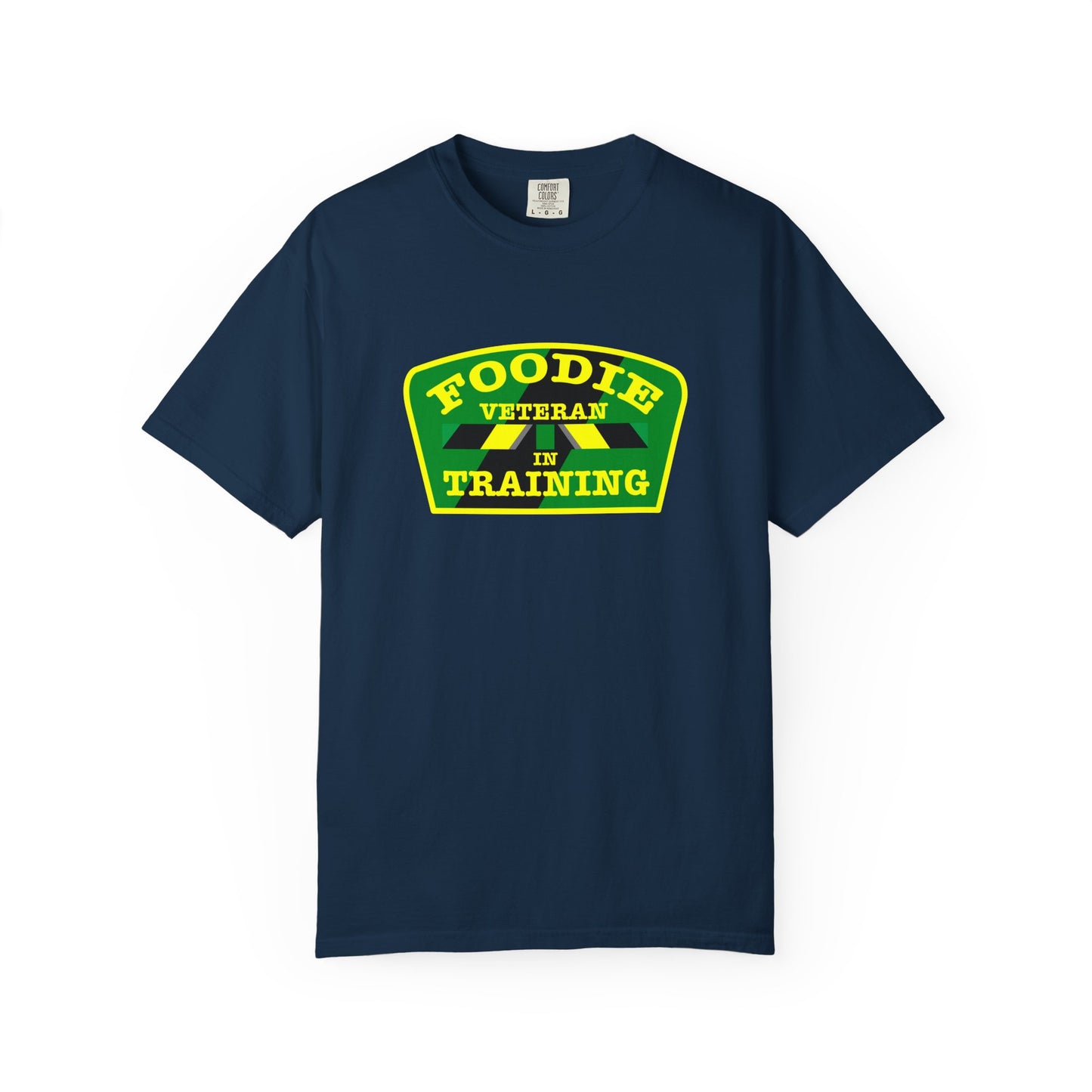 L.O.E.F Foodie Veteran IN TRAINING Unisex Tee Shirt (Yellow and Green)