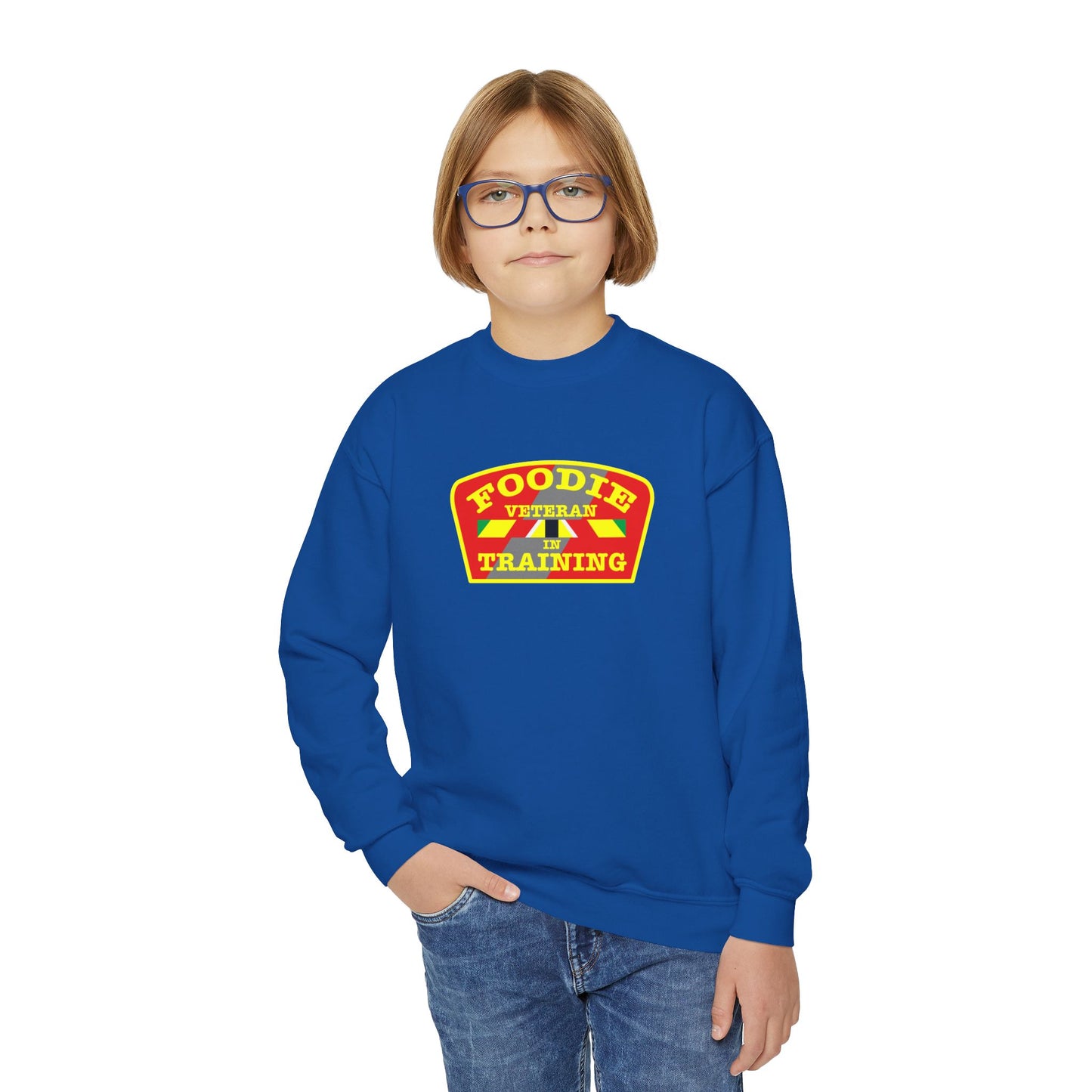L.O.E.F Foodie Veteran In Training Kids Sweatshirt (Yellow and Red)
