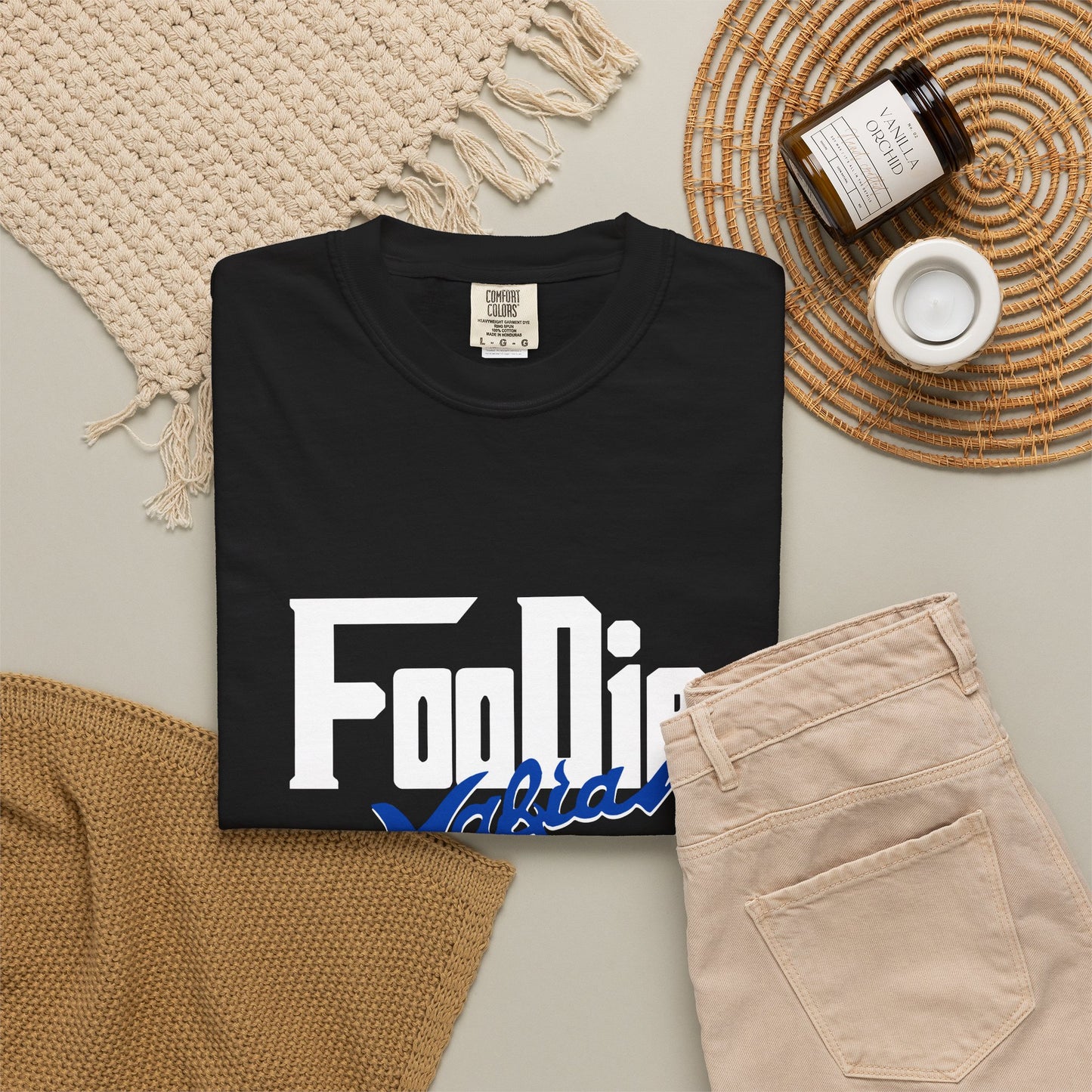 L.O.E.F White Foodie Mafia Unisex Tee shirt (Dark Blue)