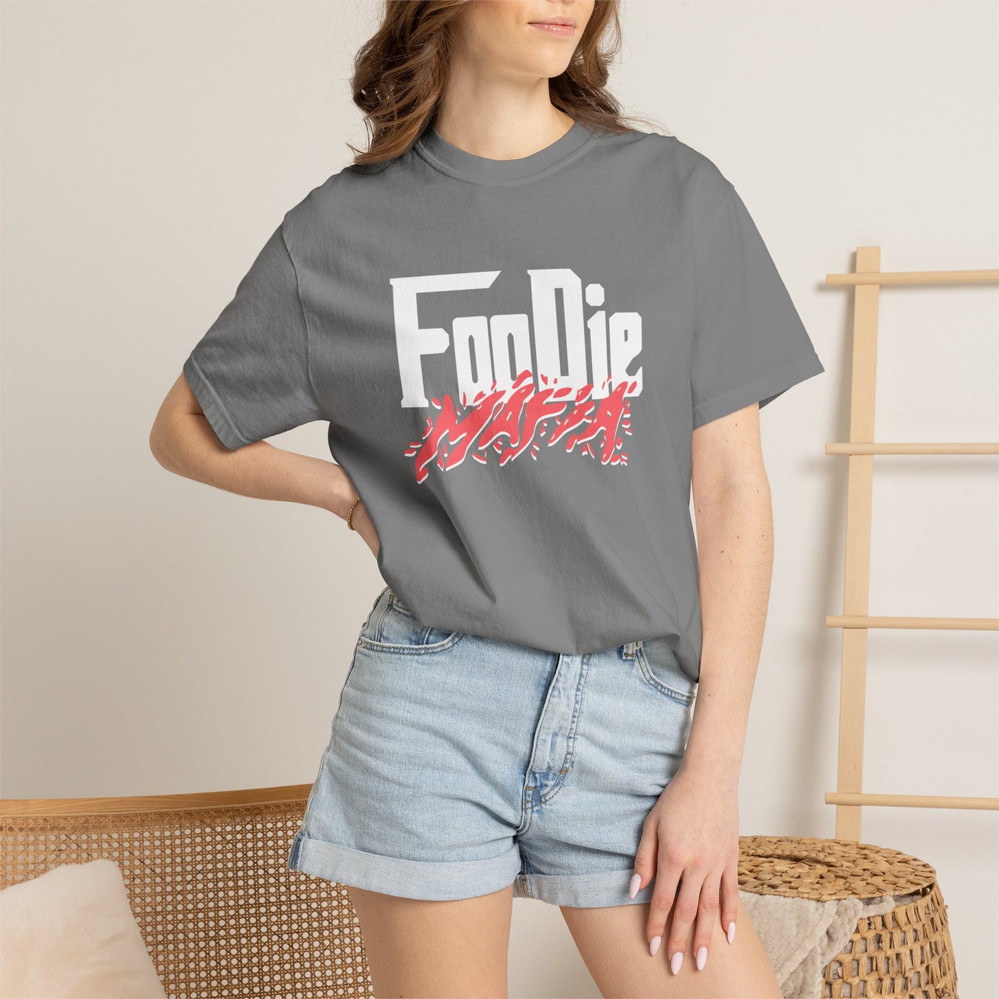 L.O.E.F White Foodie Mafia Unisex Tee Shirt (Soft Red)