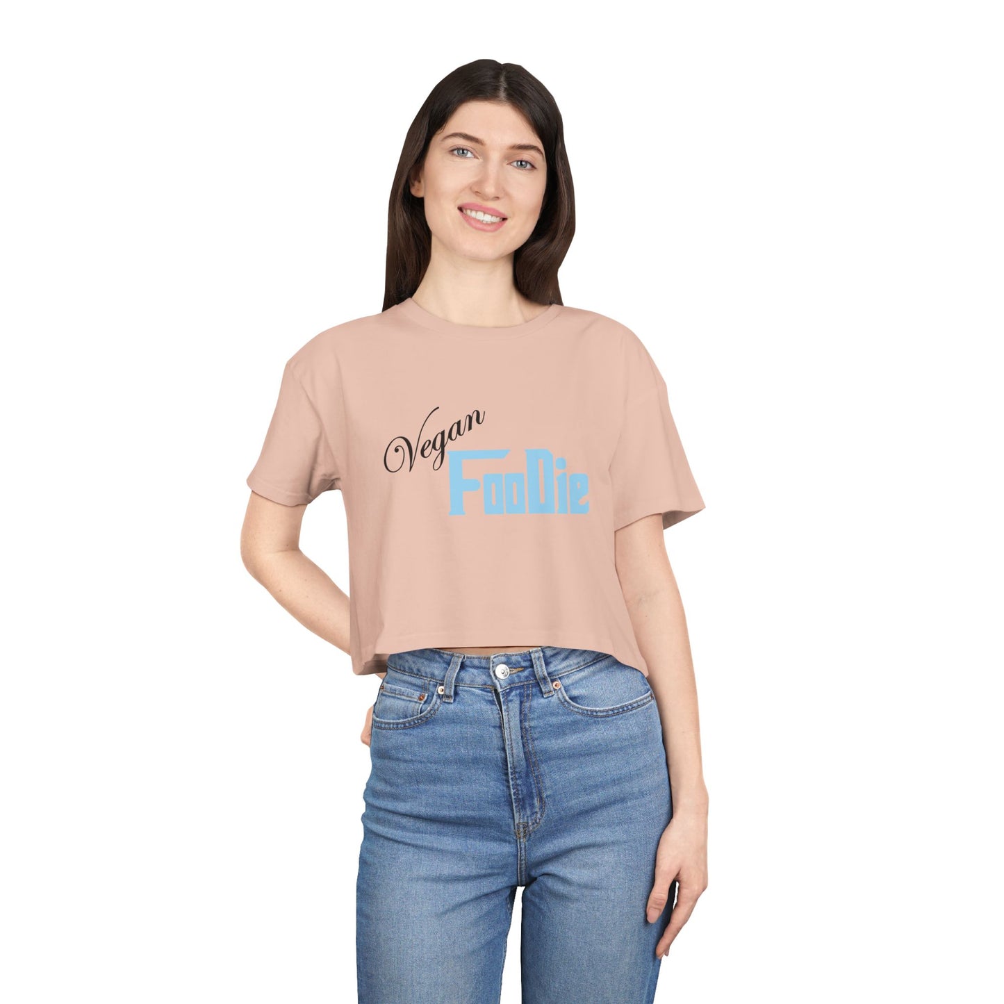 L.O.E.F Women Vegan Foodie Crop Tee (Light Blue)