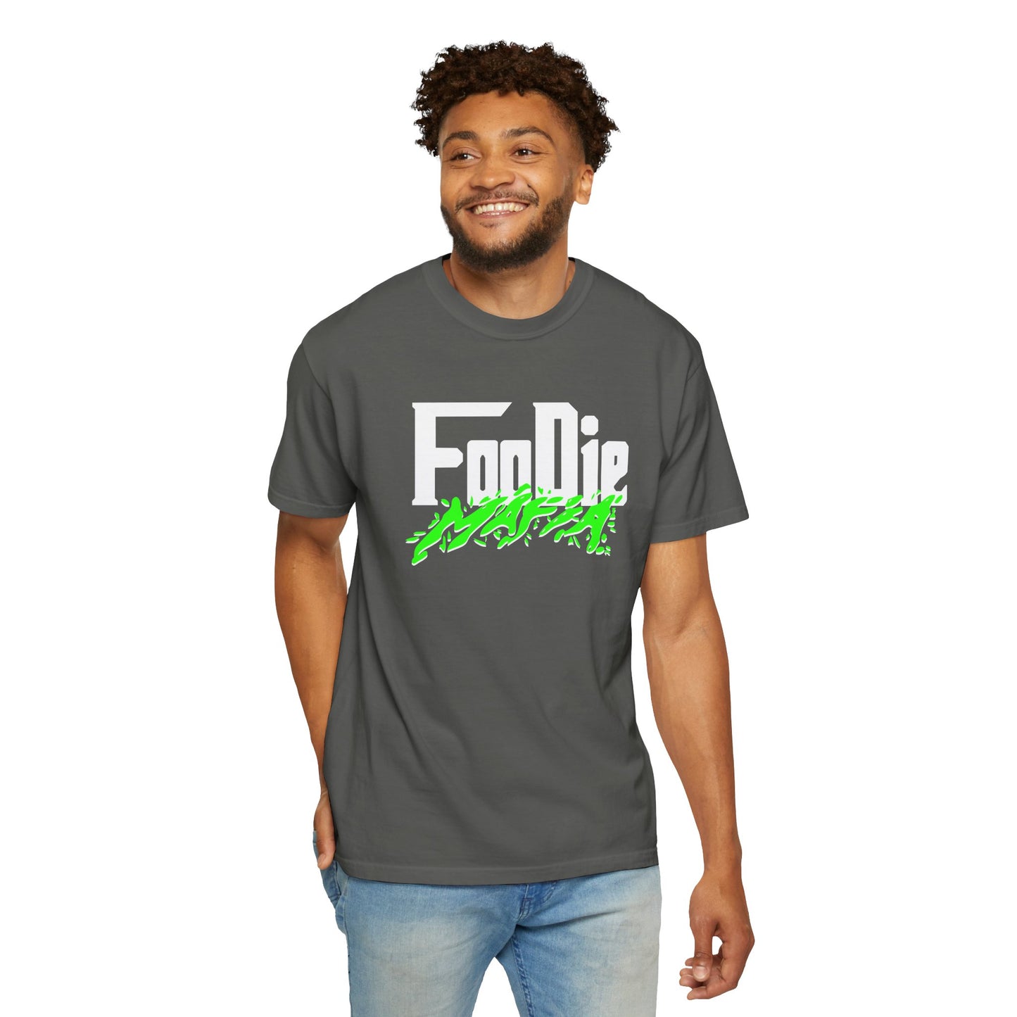 L.O.E.F White Foodie Mafia Unisex Tee Shirt (Neon Green)